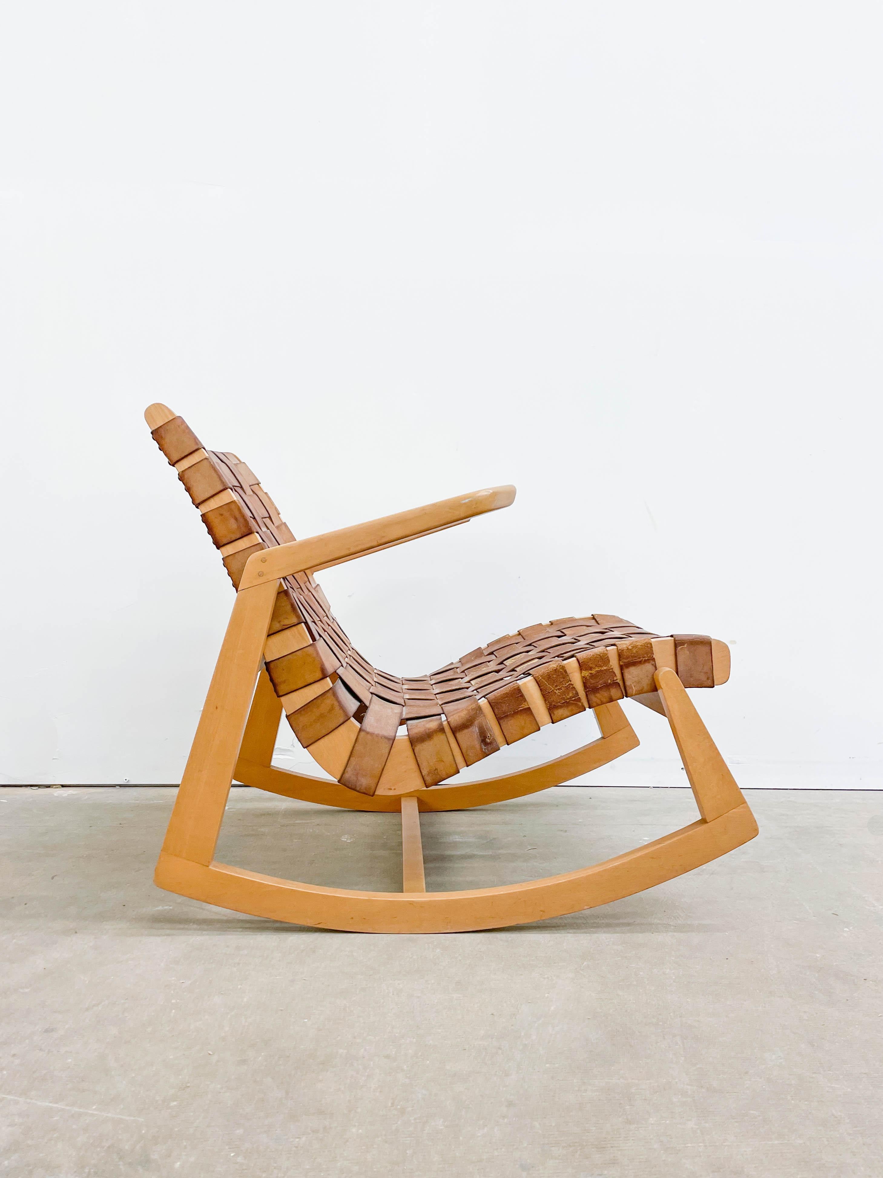 20th Century Early Ralph Rapson Rocker with Leather Webbing For Sale