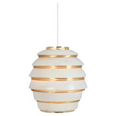 Colgante Colmena Alvar Aalto A32, Blanco y Latón, Valaistustyö Años 50