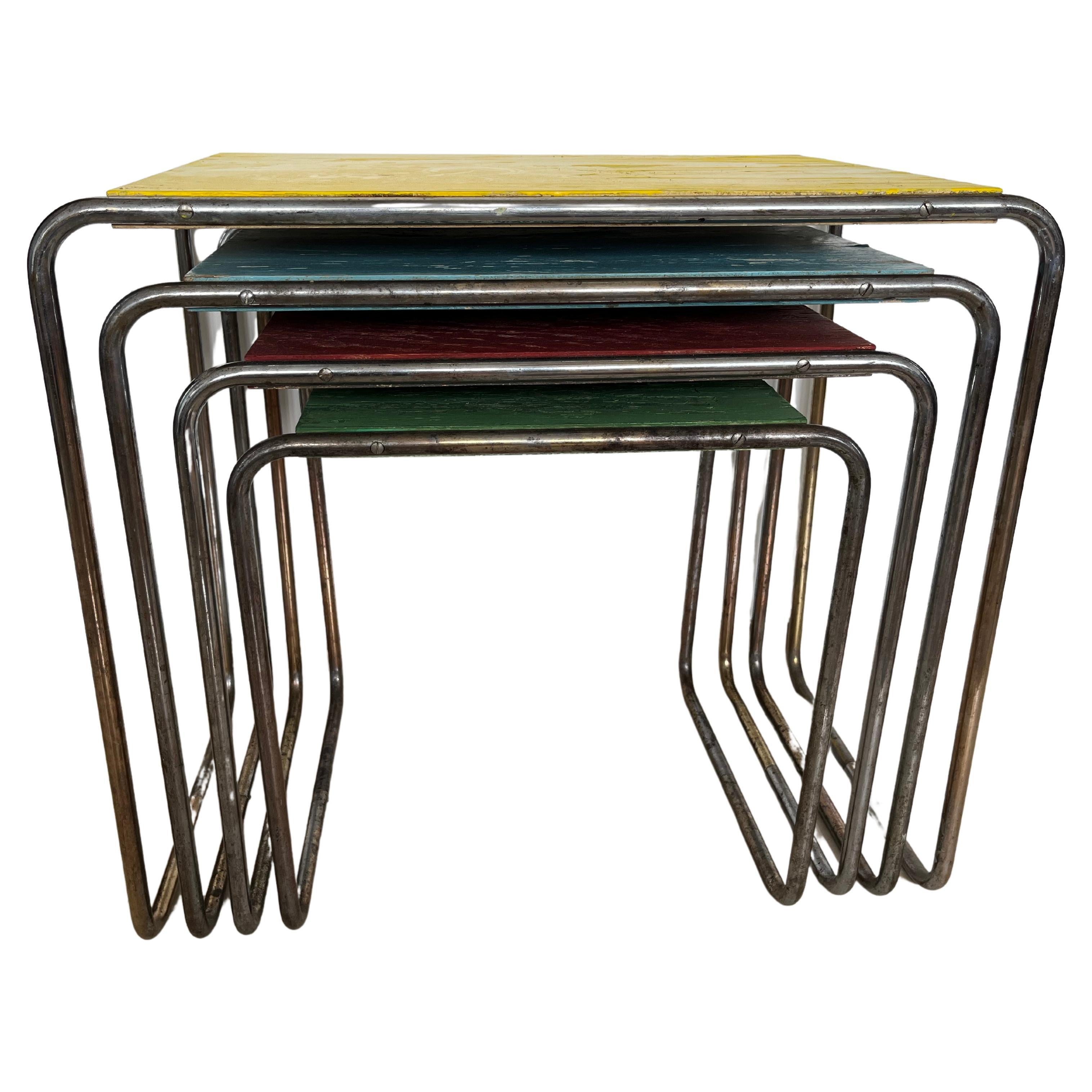 Early Rare Bauhaus Colored Nesting Tables B9, Marcel Breuer/ Thonet License
