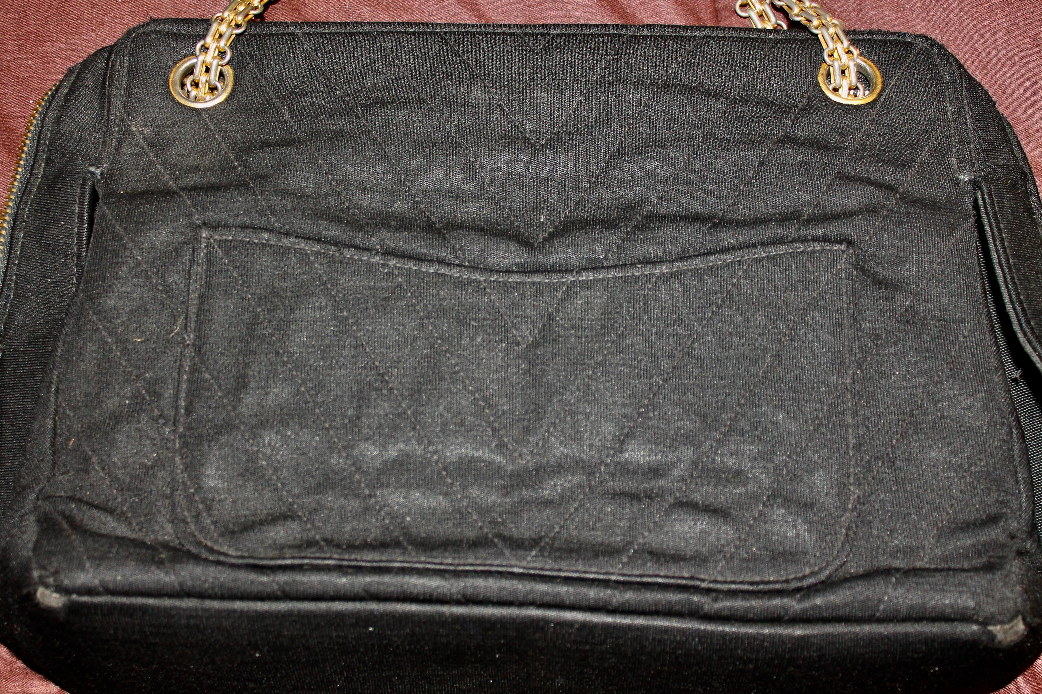 Frühe seltene Chanel Quilted Jersey Gold Link Chain Tasche im Angebot 5