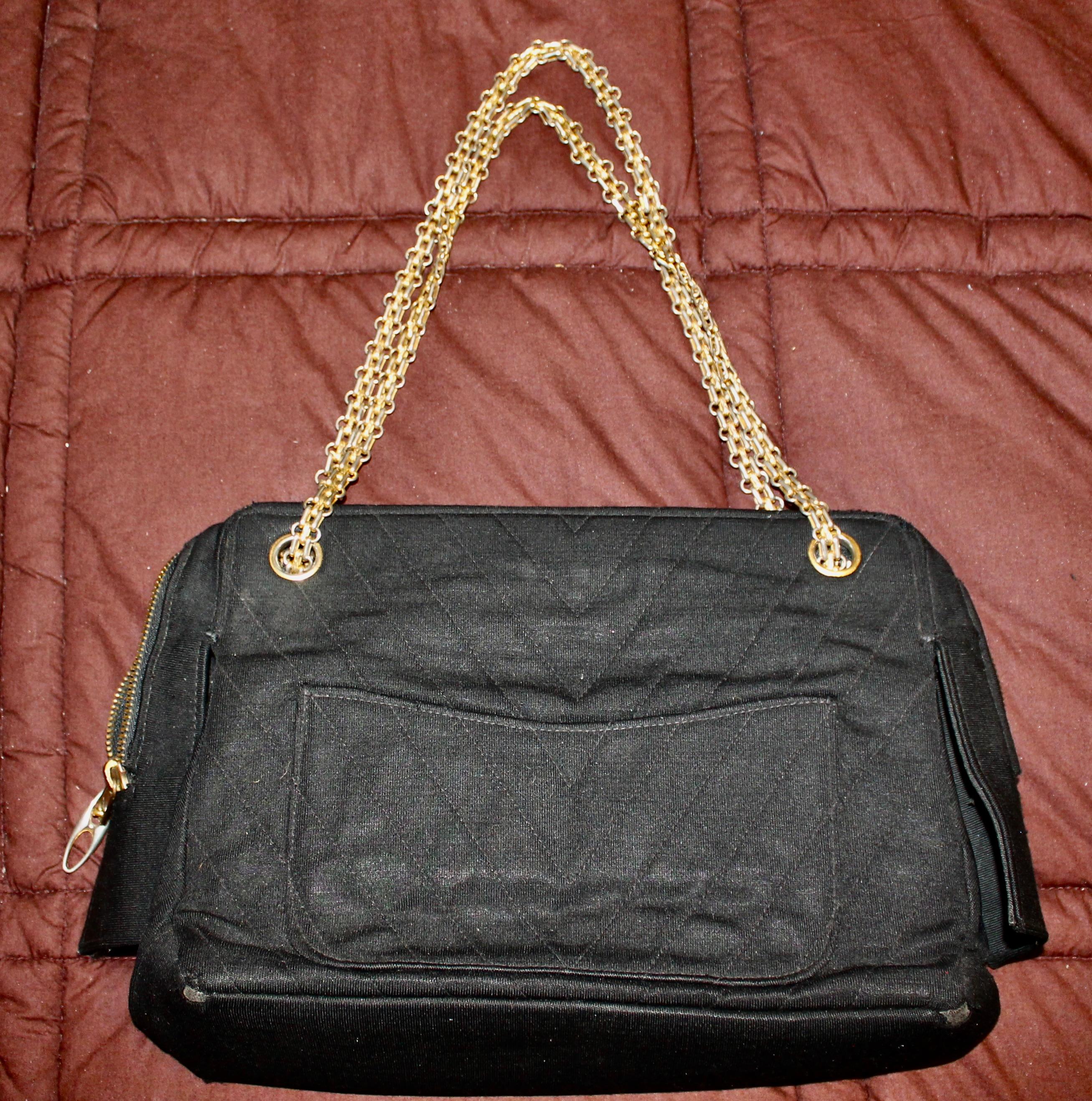 Frühe seltene Chanel Quilted Jersey Gold Link Chain Tasche im Angebot 8