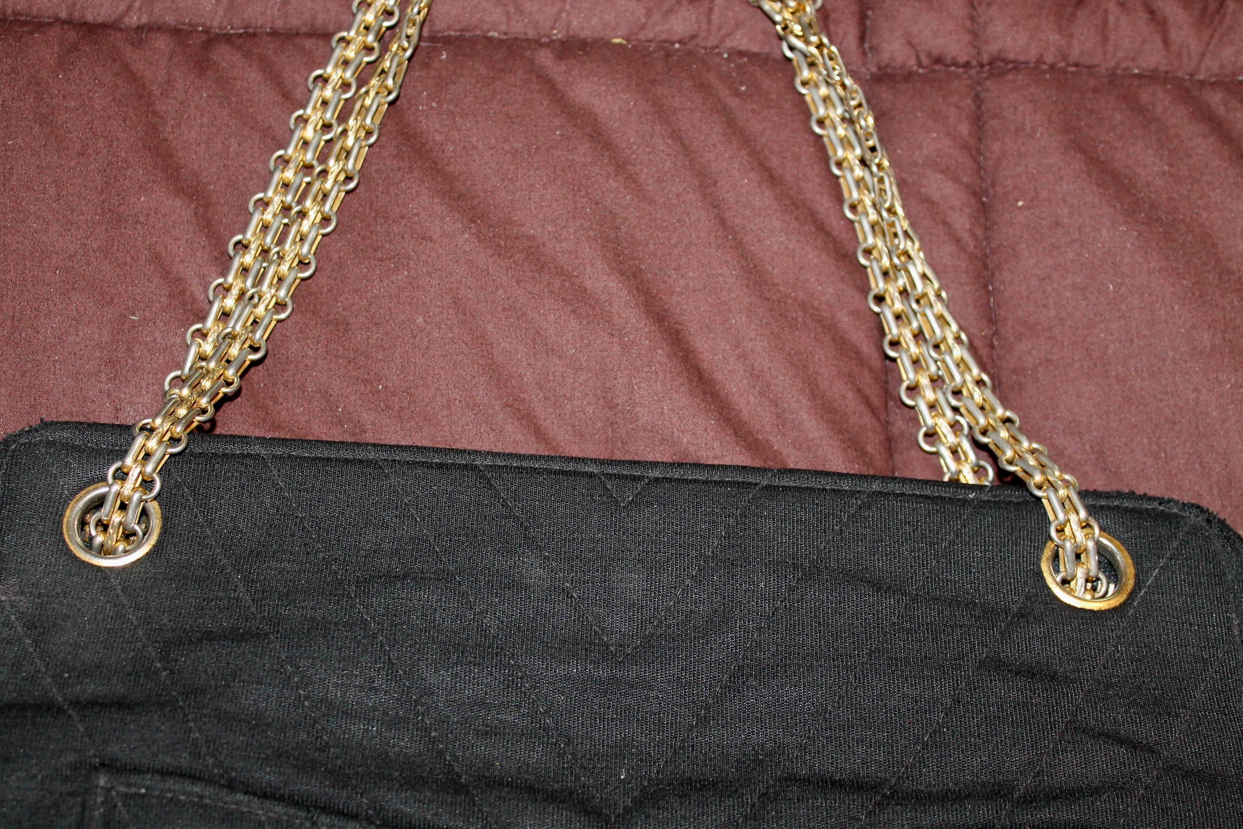 Frühe seltene Chanel Quilted Jersey Gold Link Chain Tasche im Angebot 4