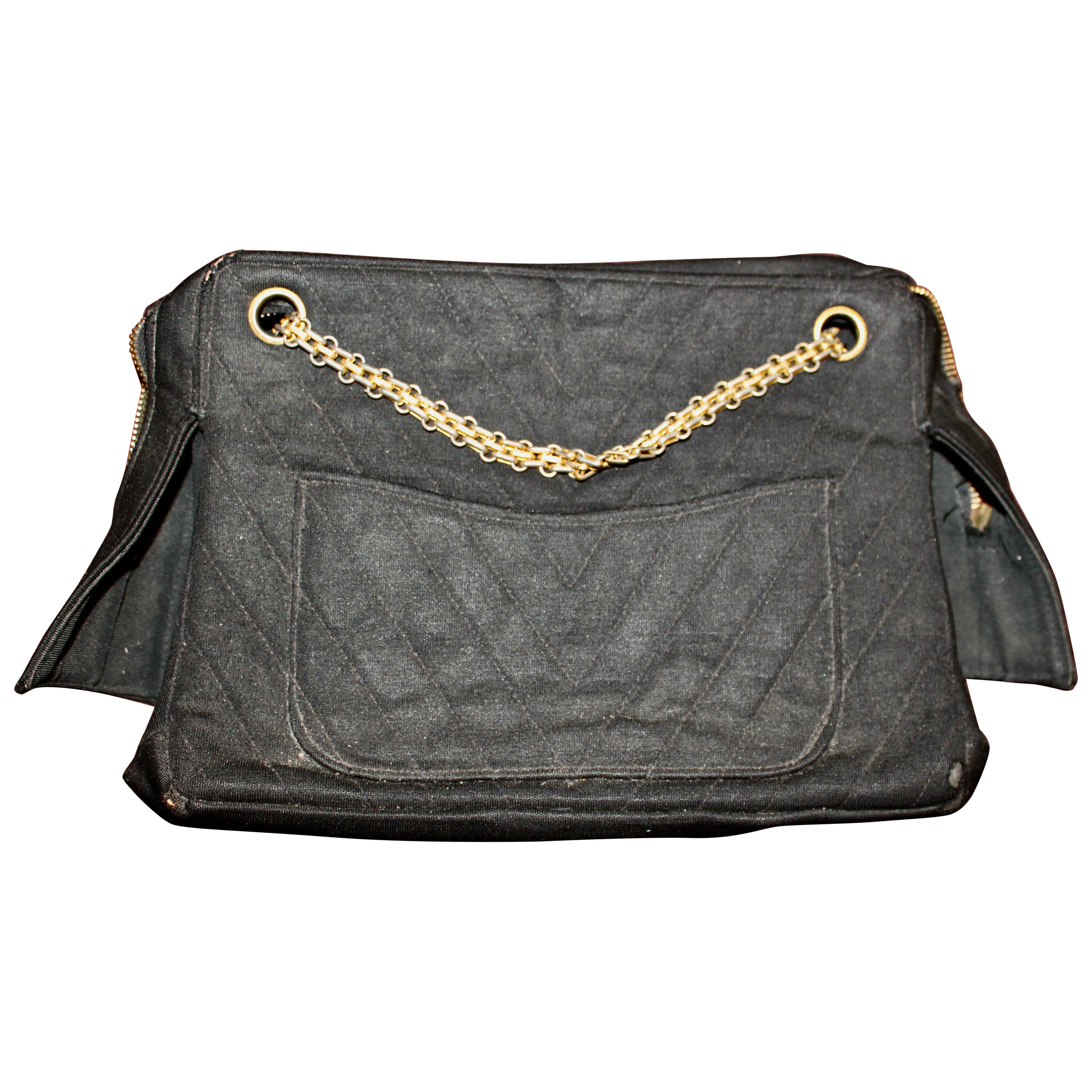 Frühe seltene Chanel Quilted Jersey Gold Link Chain Tasche im Angebot
