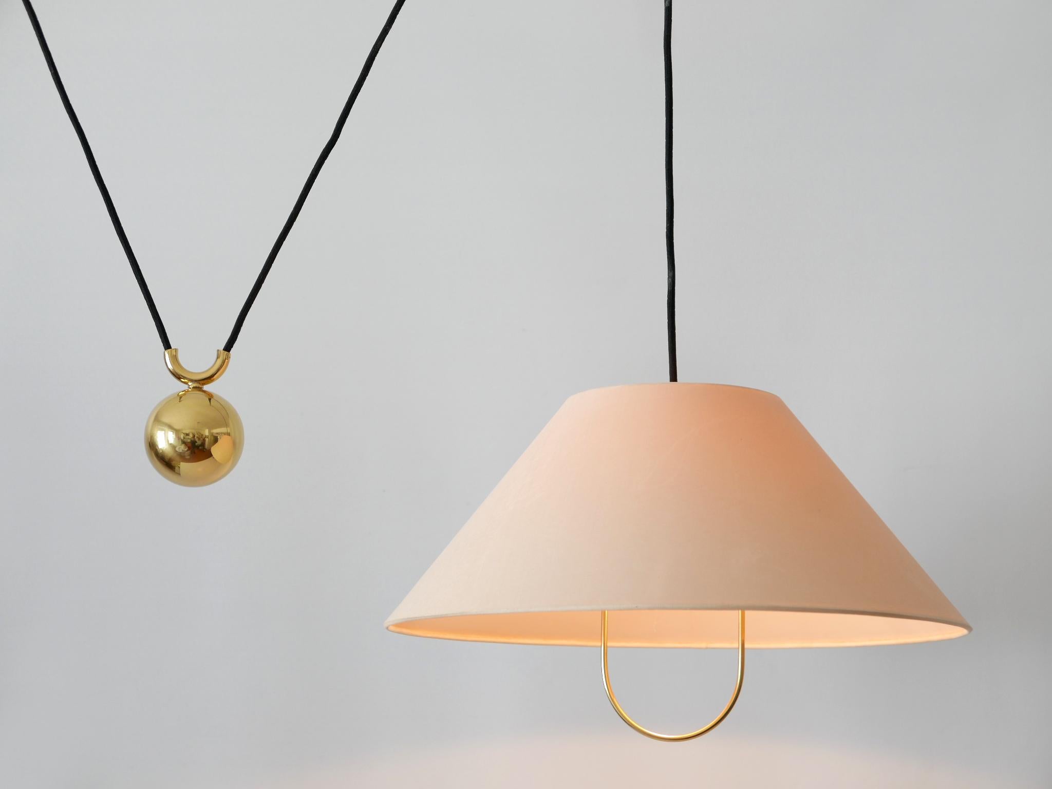 Brass Early, Rare & Elegant Counterweight Pendant Lamp by Florian Schulz Germany 1960s