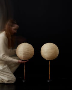 Early Rare Isamu Noguchi Akari Light Sculptures, Model 41S Globes, Bamboo Base