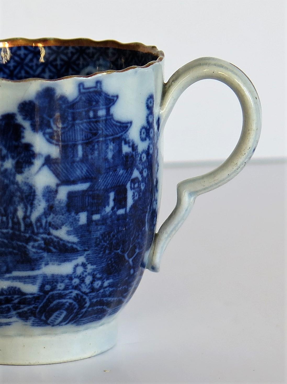 Earthenware Early Coffee Cup Blue and White Boy on a Buffalo Ptn probably Spode, circa 1790 For Sale