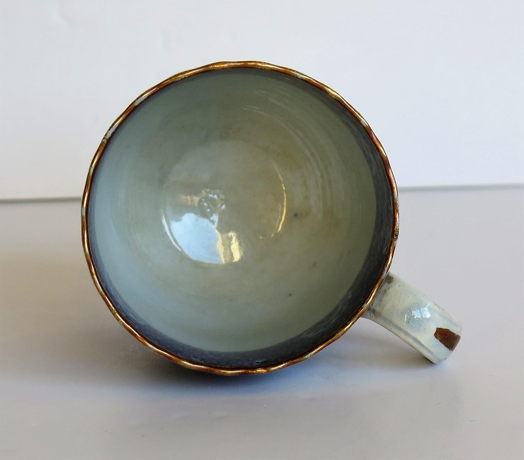 Early Coffee Cup Blue and White Boy on a Buffalo Ptn probably Spode, circa 1790 For Sale 1