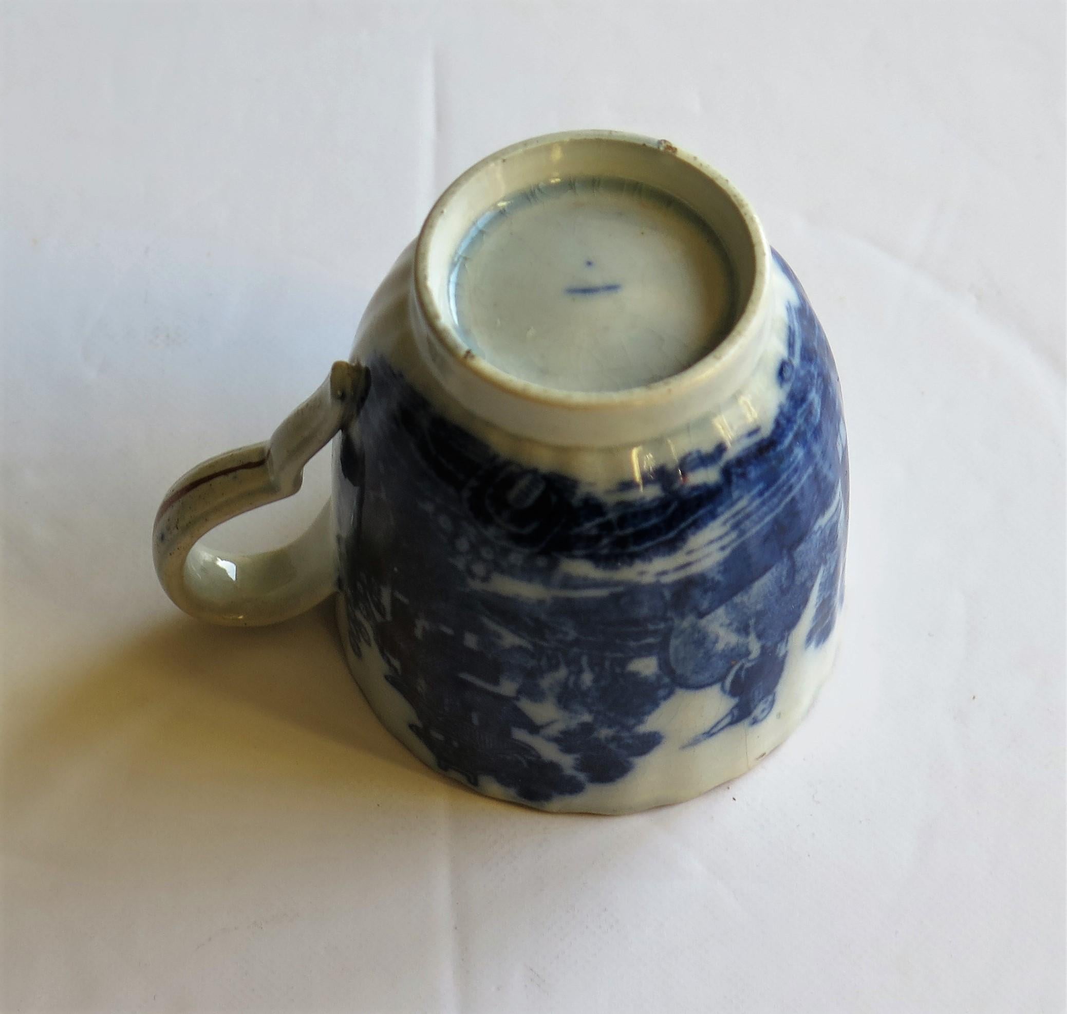 Early Coffee Cup Blue and White Boy on a Buffalo Ptn probably Spode, circa 1790 For Sale 4