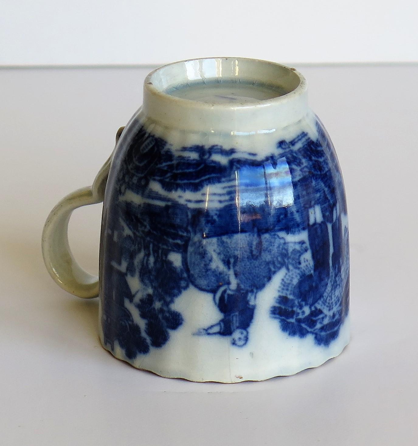 Early Coffee Cup Blue and White Boy on a Buffalo Ptn probably Spode, circa 1790 For Sale 5