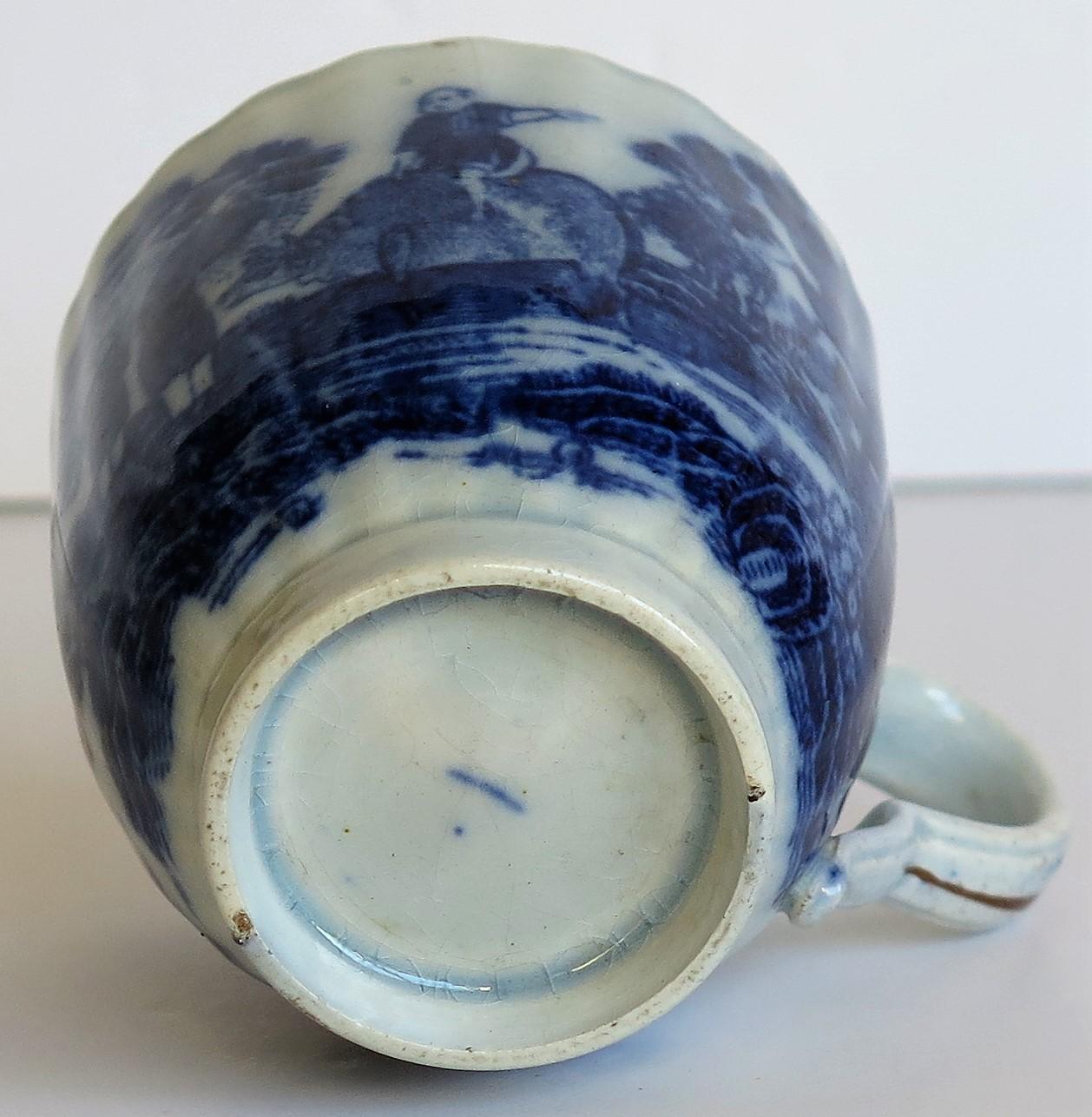 Early Coffee Cup Blue and White Boy on a Buffalo Ptn probably Spode, circa 1790 For Sale 7