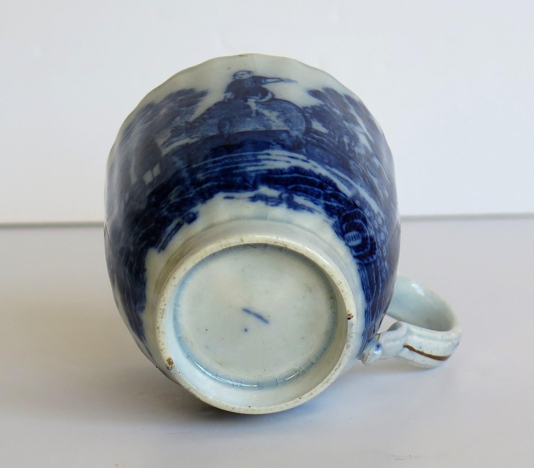 Early Coffee Cup Blue and White Boy on a Buffalo Ptn probably Spode, circa 1790 For Sale 8