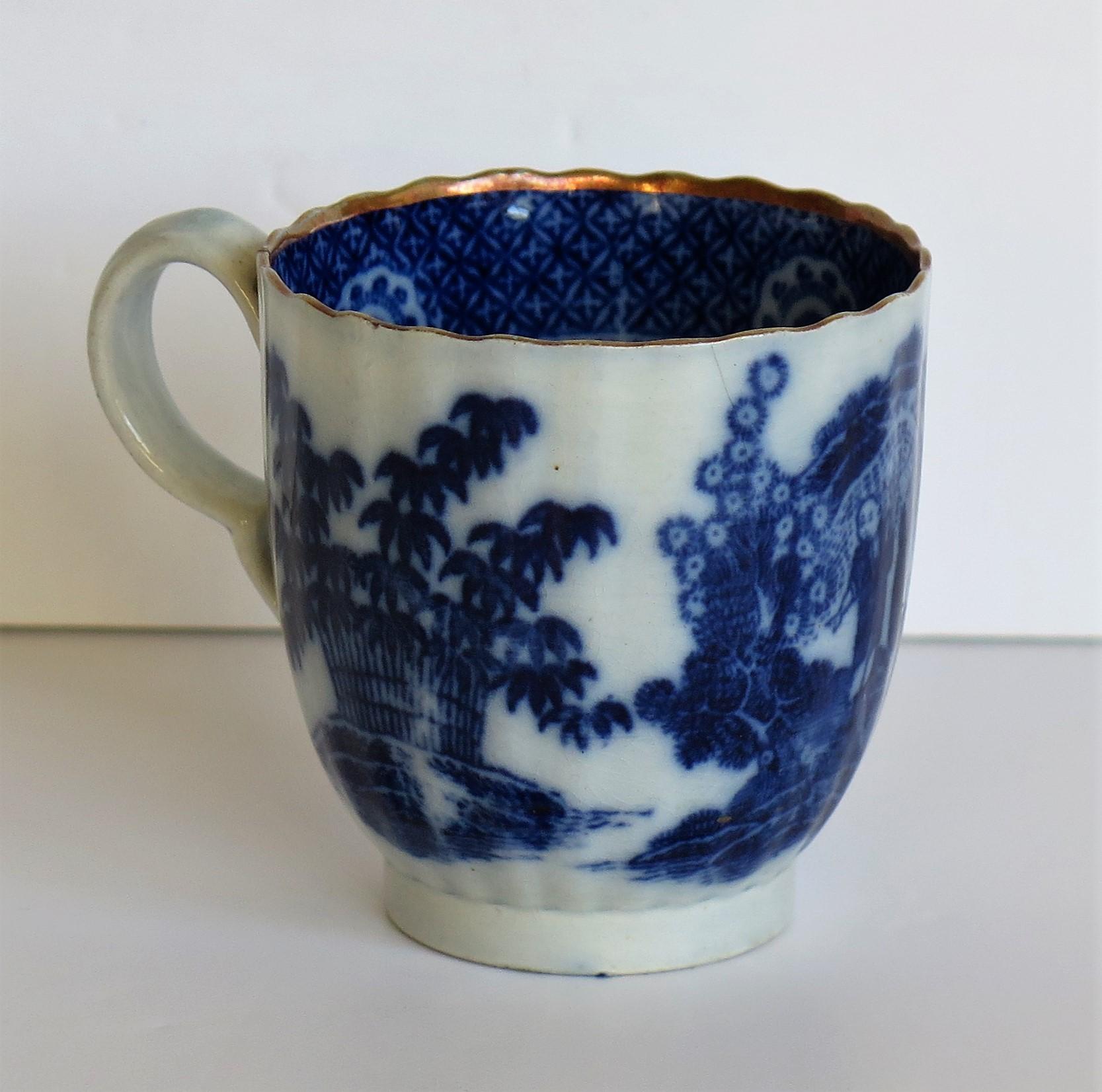 English Early Coffee Cup Blue and White Boy on a Buffalo Ptn probably Spode, circa 1790 For Sale