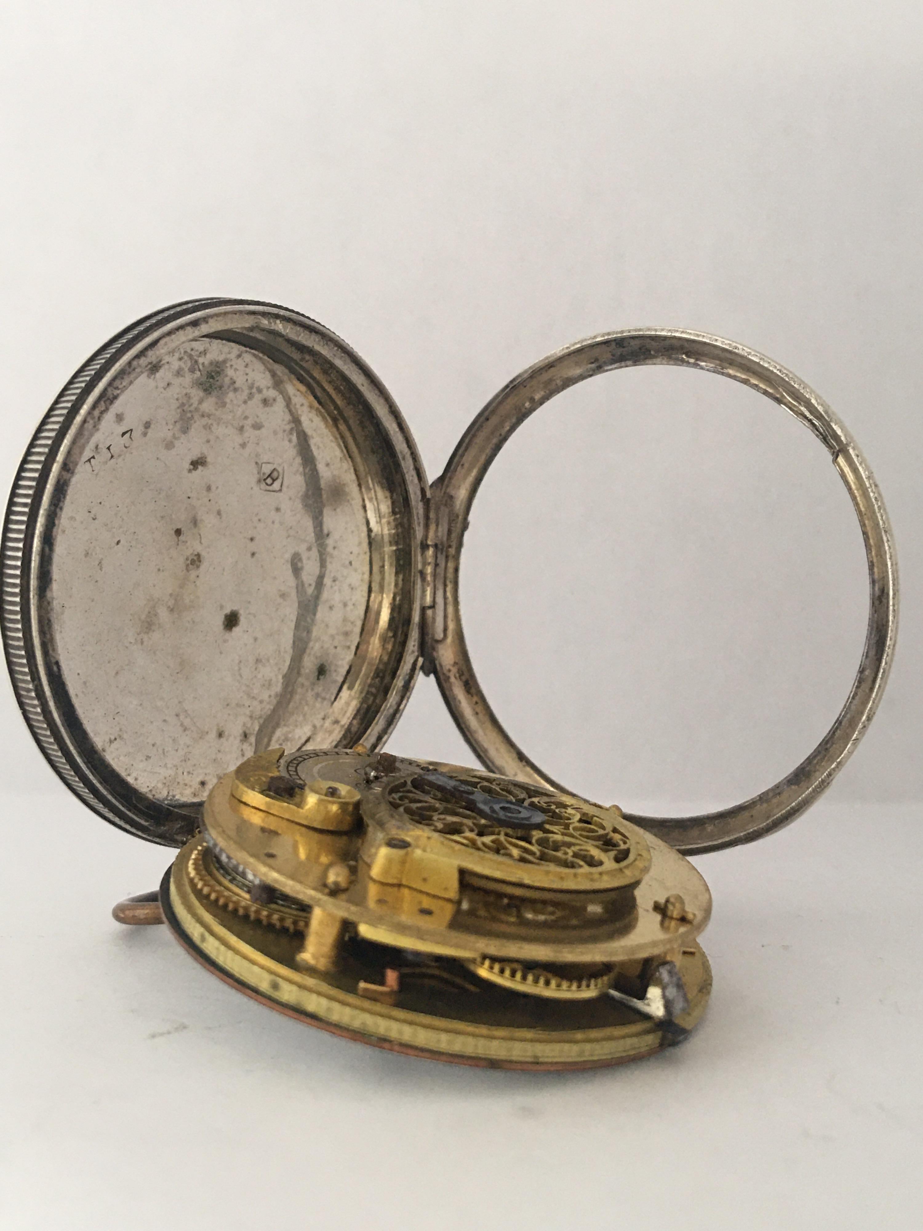 Early Rare Verge Fusee Silver Pocket Watch For Sale 3