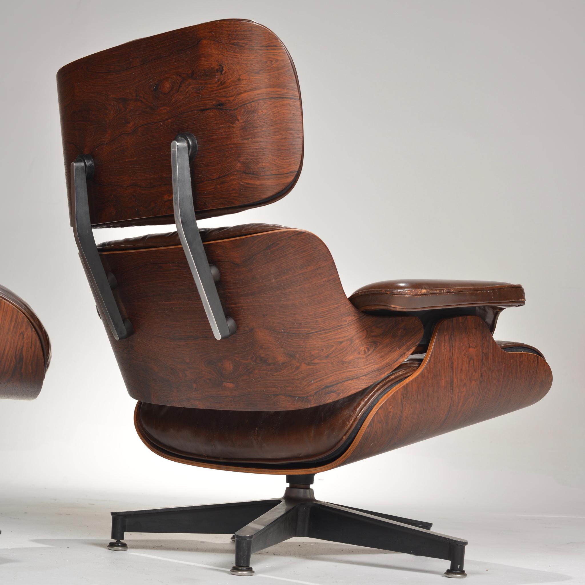 Leather Early Ray & Charles Eames for Herman Miller Lounge Chair and Ottoman in Rosewood