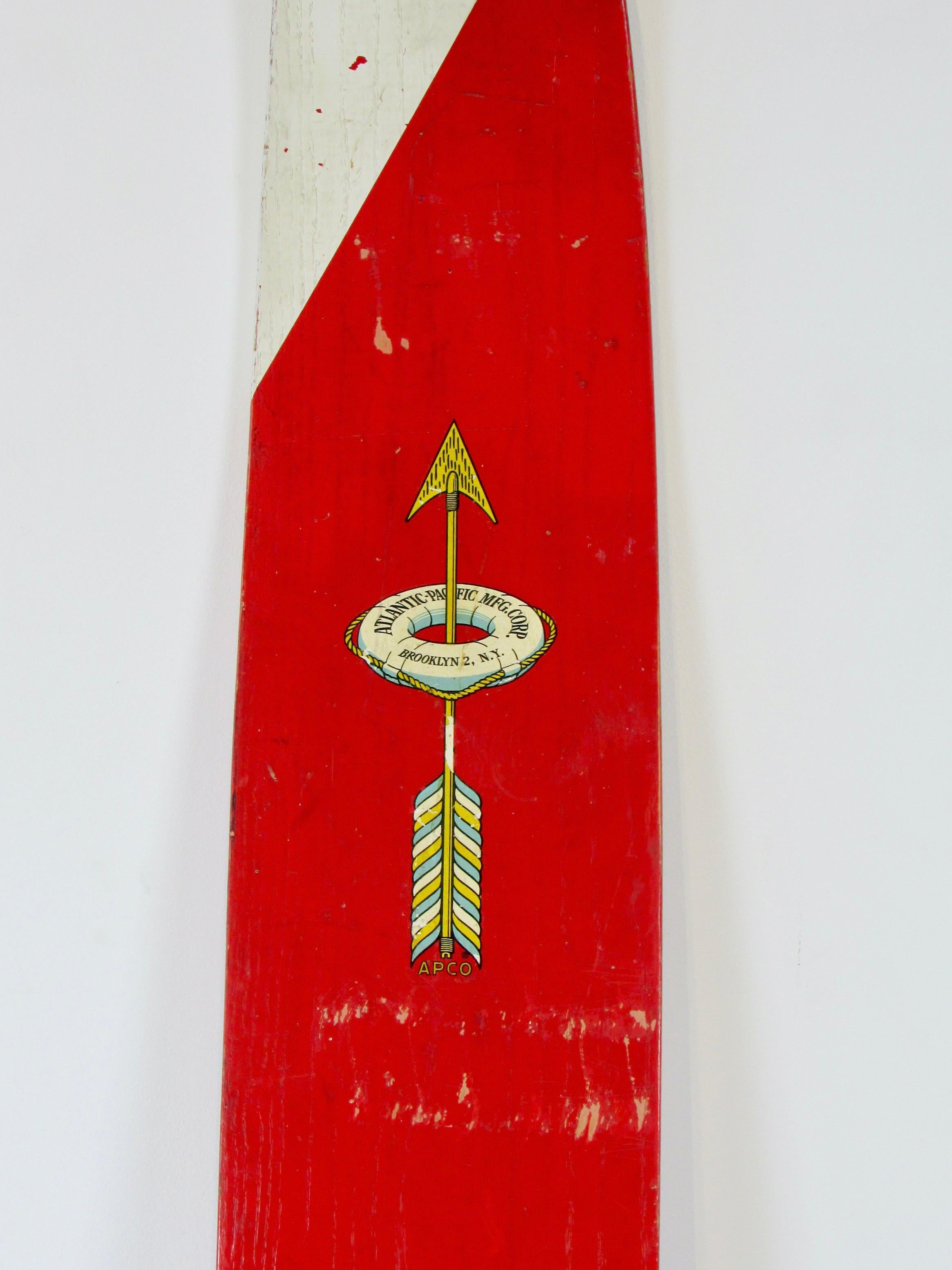 Mid-Century Modern Early Red and White Bruce Parker Atlantic Pacific Slalom Water Ski Brooklyn NY