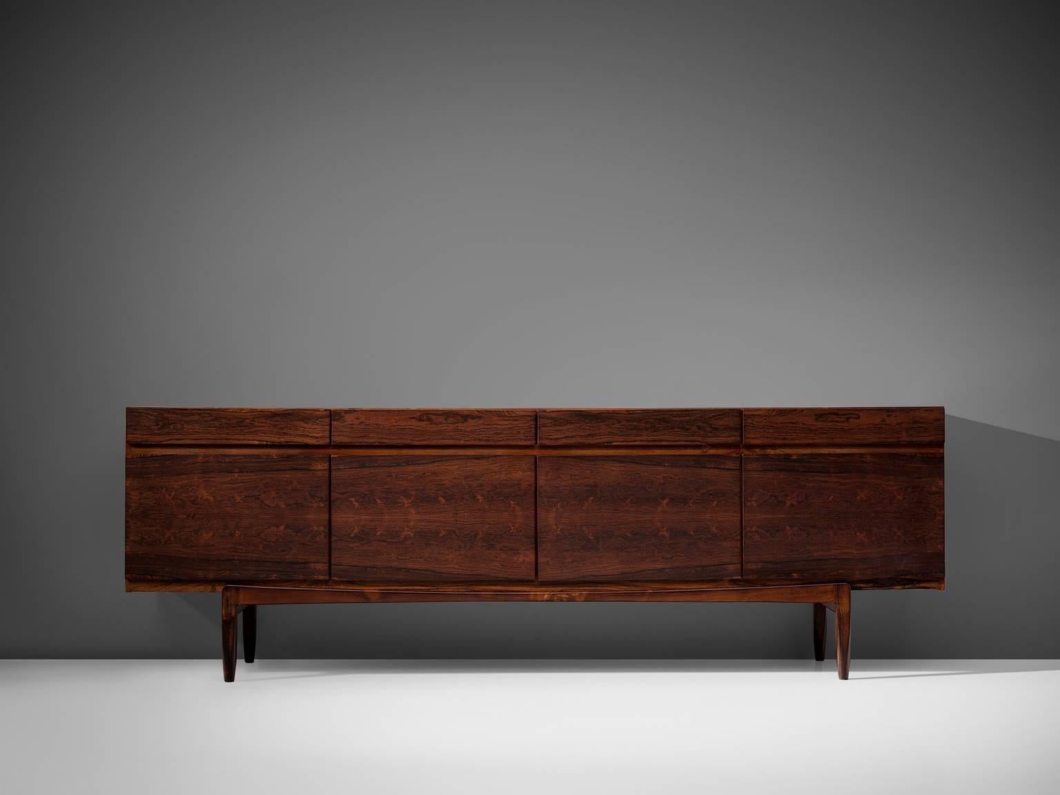 Scandinavian Modern Early Refinished Ib Kofod-Larsen Bookmatched Credenza in Rosewood