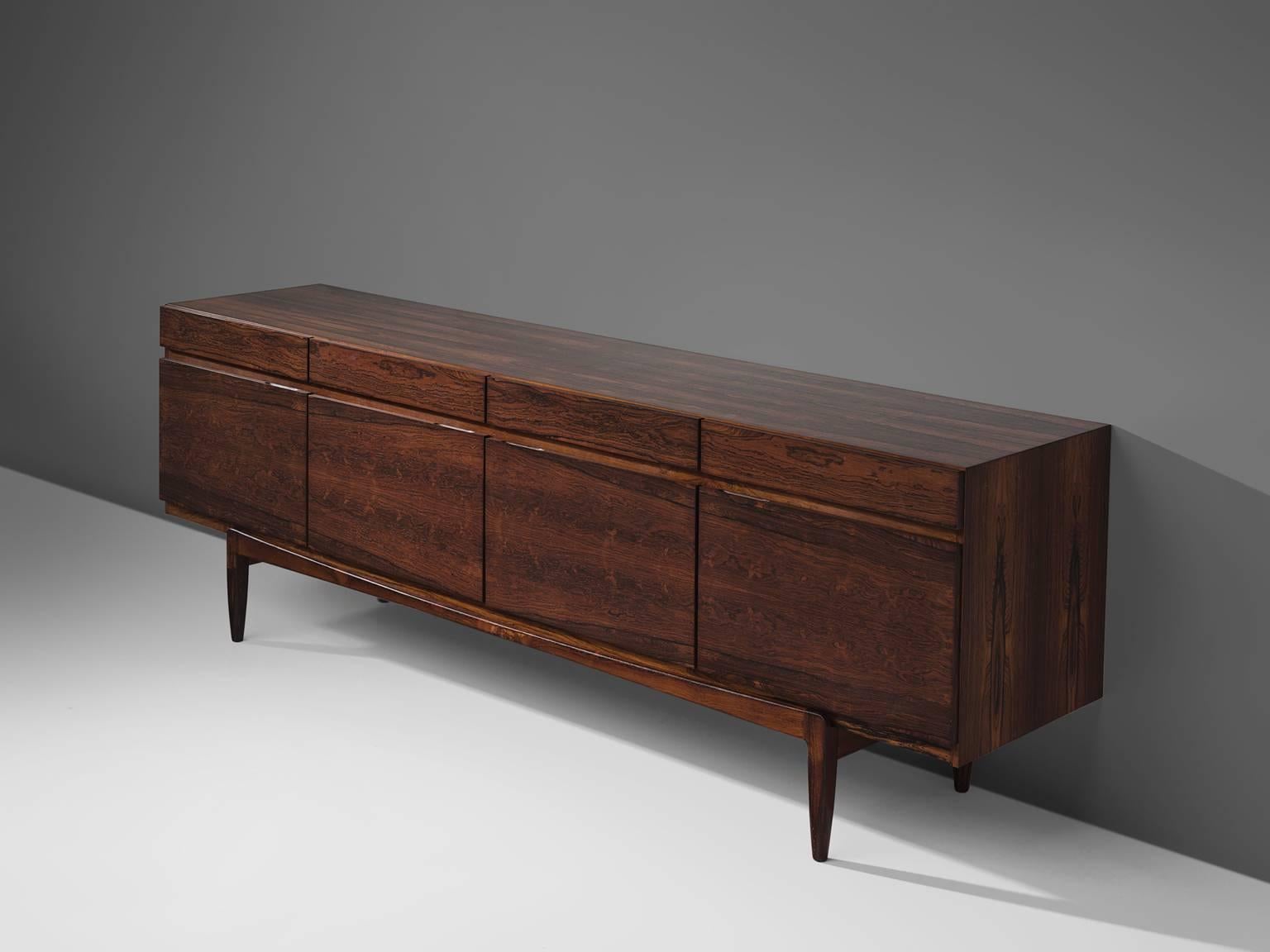 Danish Early Refinished Ib Kofod-Larsen Bookmatched Credenza in Rosewood