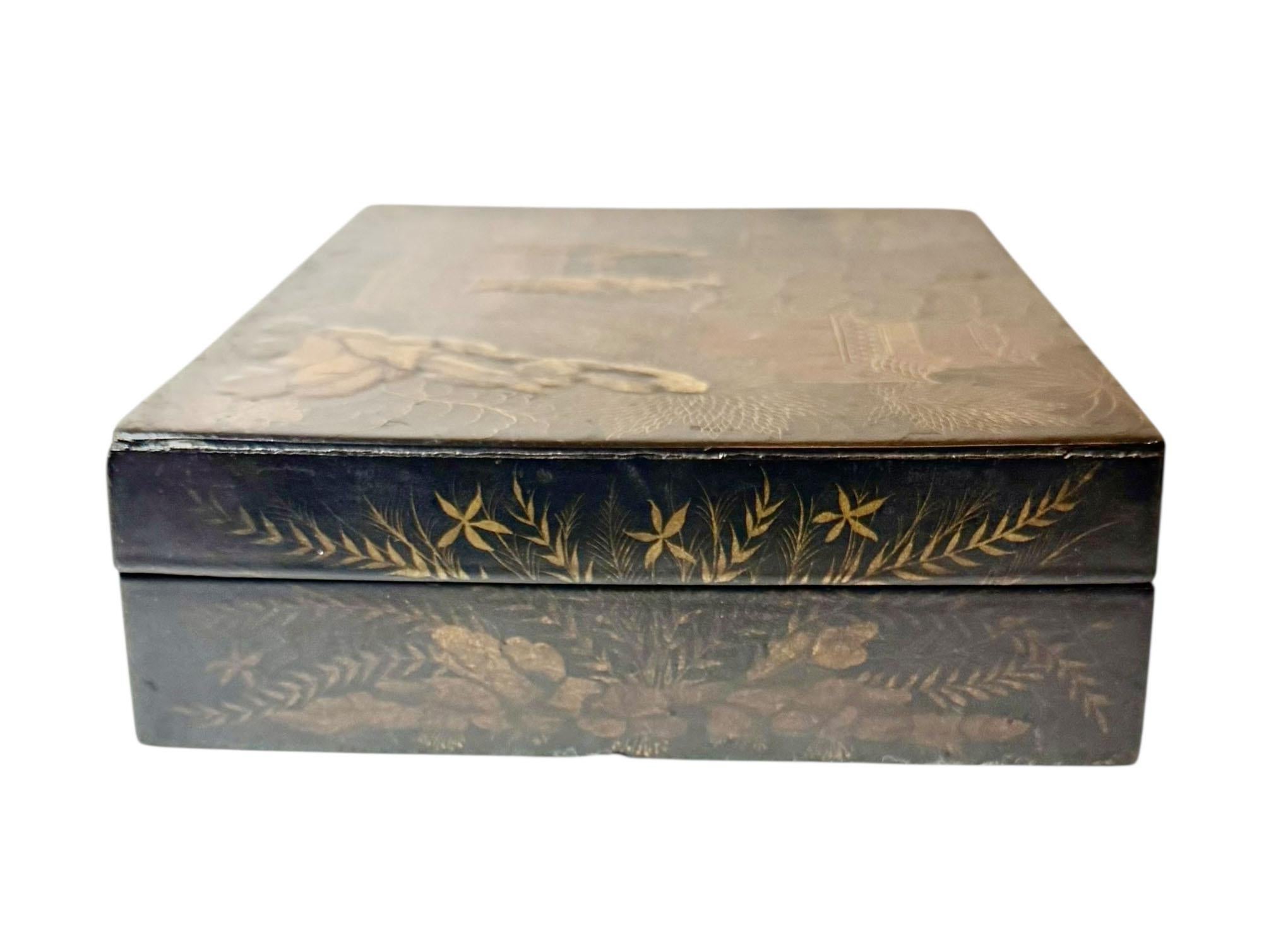 Early Regency English Chinese Black Lacquer Chinoiserie Box For Sale 1