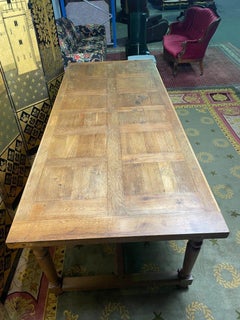 Early Renaissance-Louis XIII Farmhouse Table with Oak Parquet Top, 19th Century