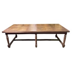 Early Renaissance-Louis XIII Farmhouse Table with Oak Parquet Top, 19th Century