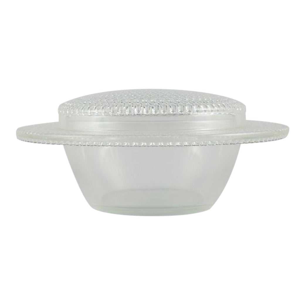 Frühe René Lalique Nippon-4 Deckelschale aus Kunstglas mit eingelegten Luftperlen im Angebot