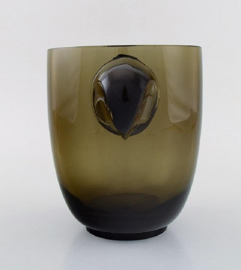 Art Deco Early René Lalique Vase, Topaz Glass with a Moulded Hawk Head on Either Side For Sale