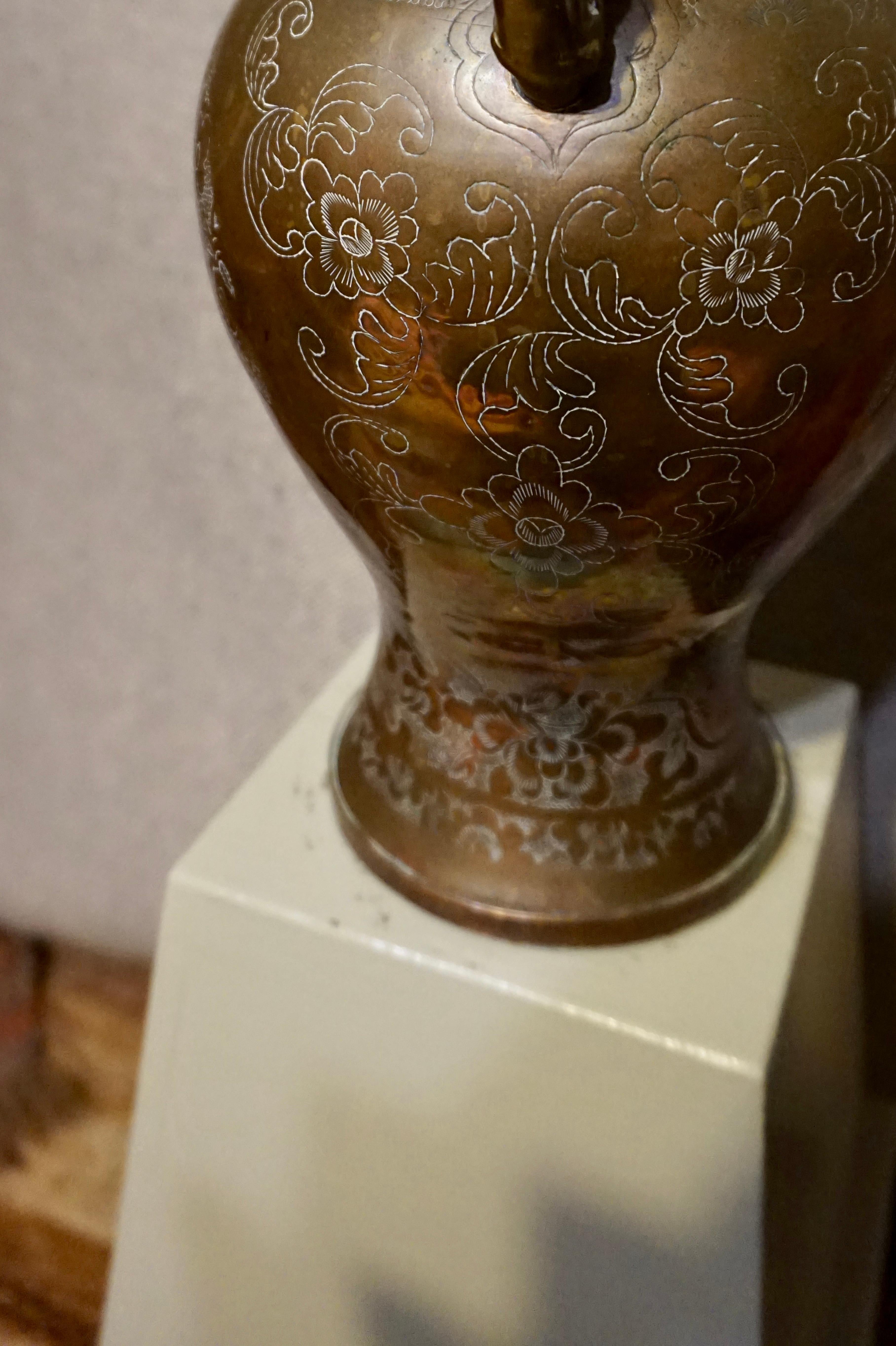 Early Republic Chinese Export Hand Engraved Bronze Vase Dragons 5