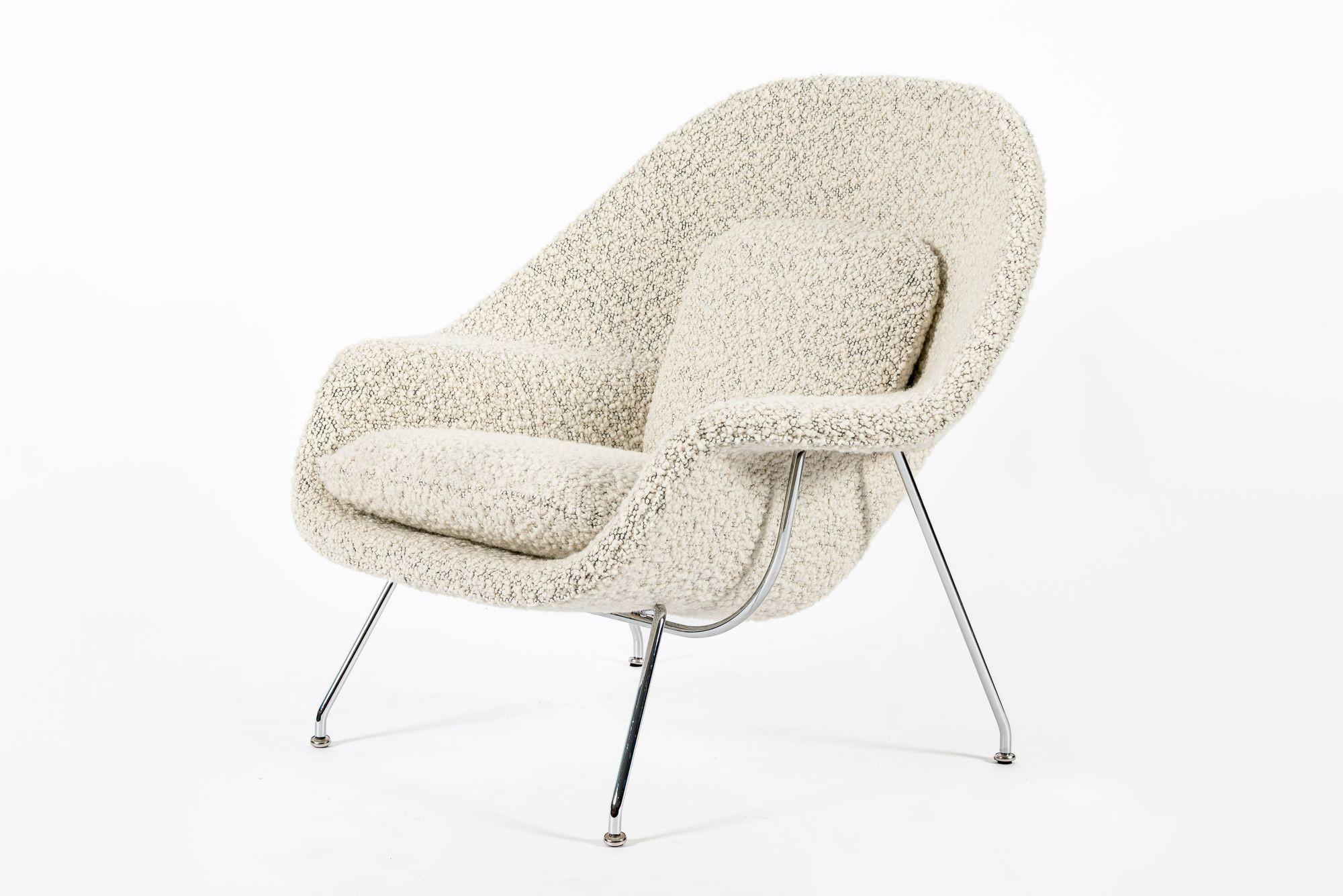 Chaise Womb en laine ivoire du milieu du siècle restaurée par Saarinen pour Knoll Multiples en vente 3