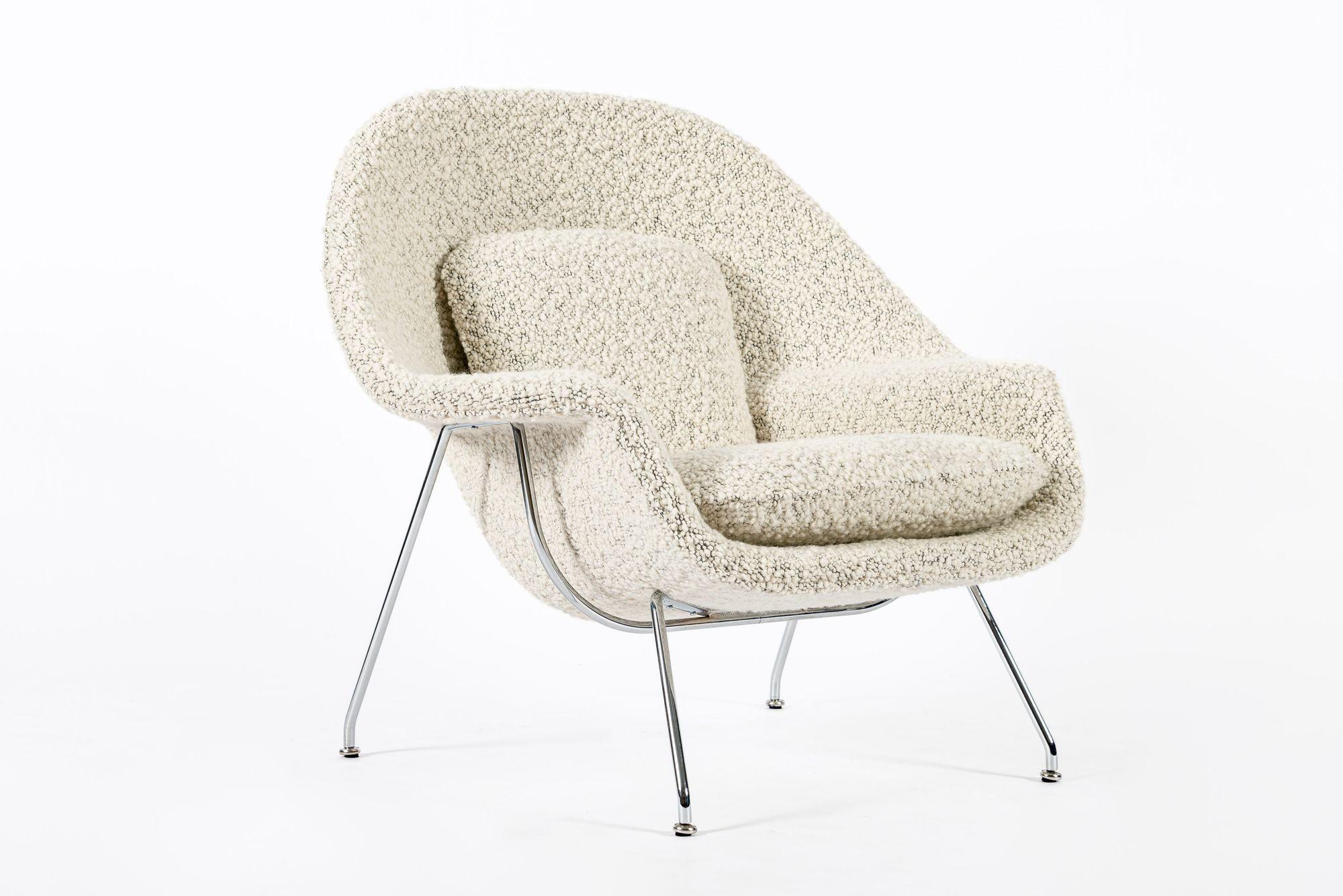 Chaise Womb en laine ivoire du milieu du siècle restaurée par Saarinen pour Knoll Multiples en vente 4