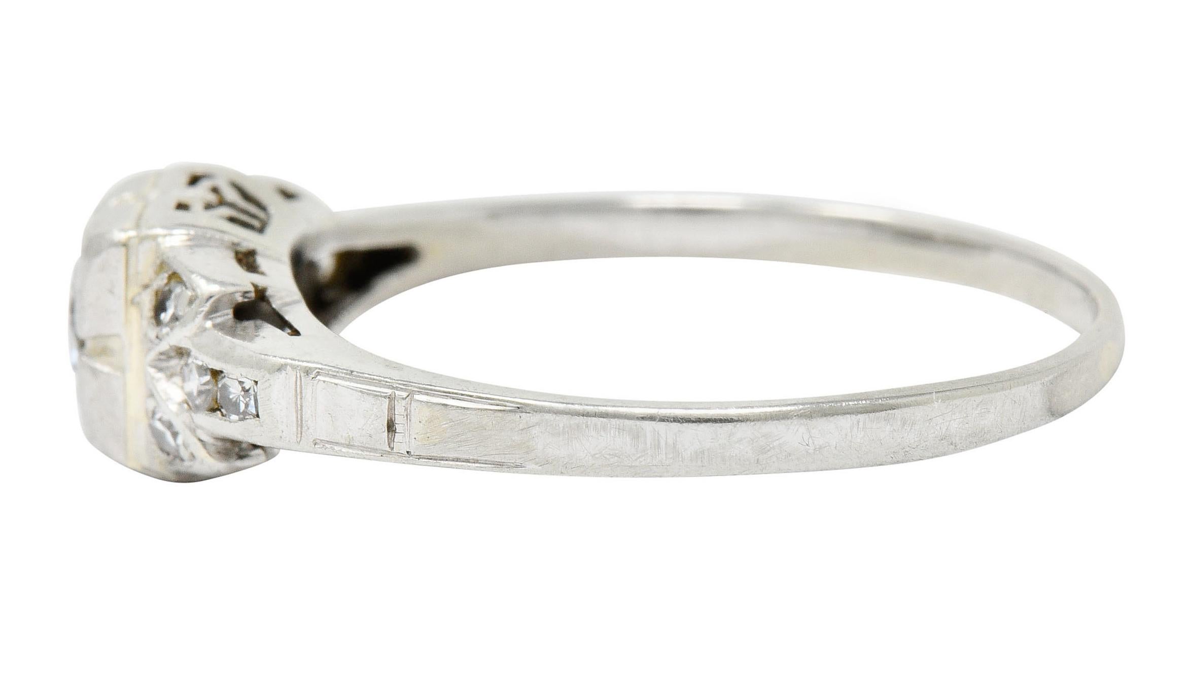 Women's or Men's Early Retro 0.35 Carat Diamond Platinum Square Form Engagement Ring