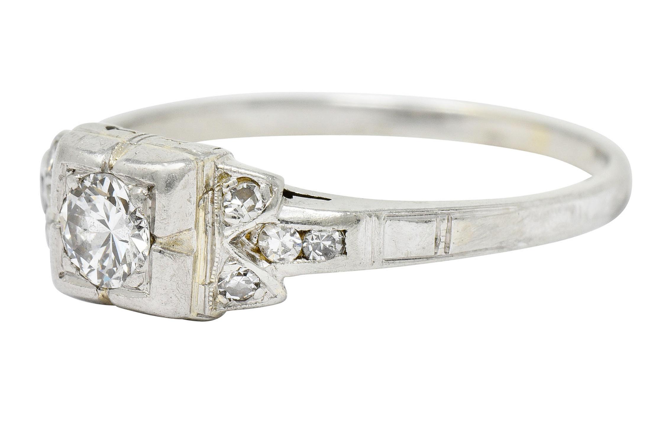 Early Retro 0.35 Carat Diamond Platinum Square Form Engagement Ring 1