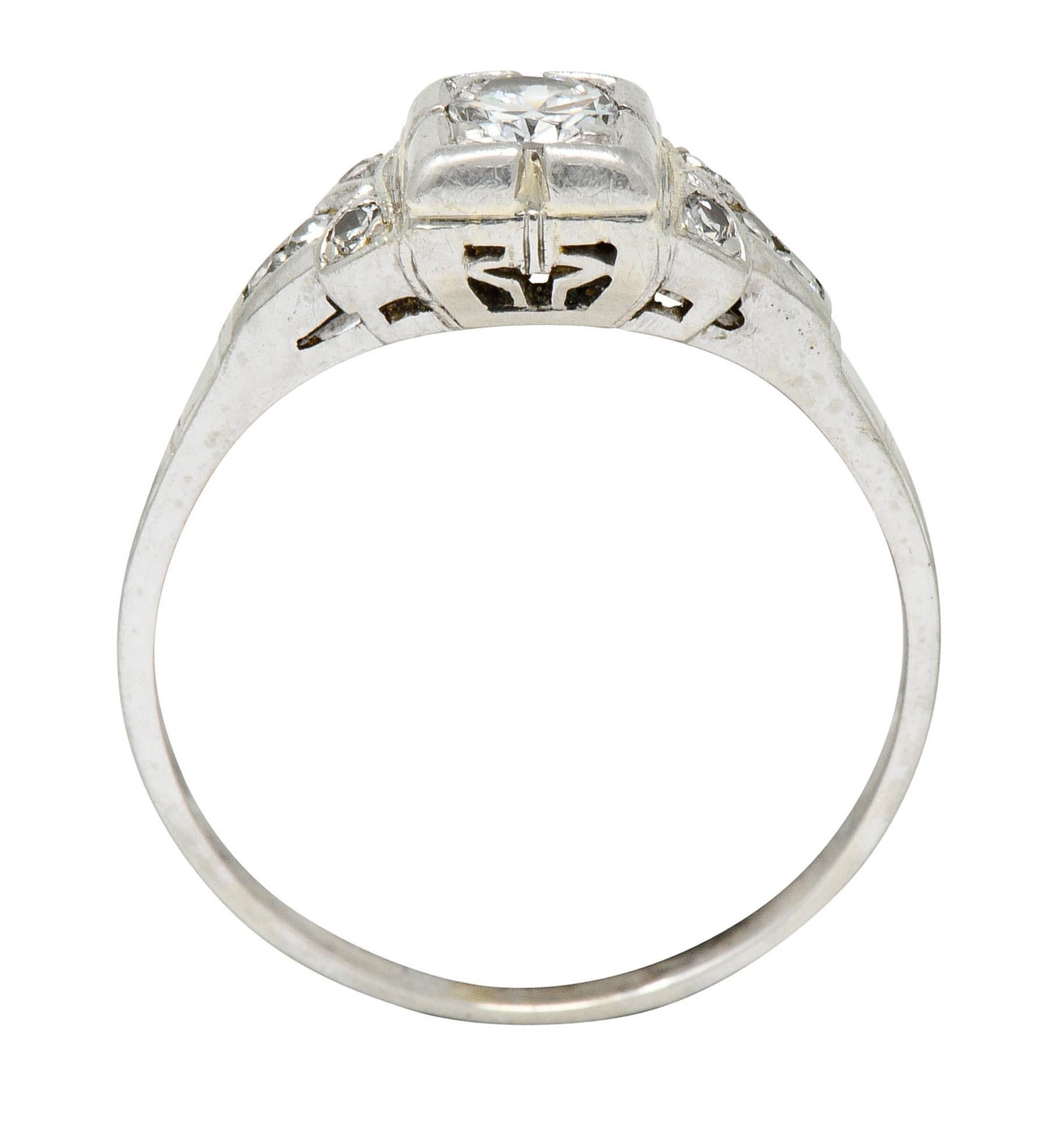 Early Retro 0.35 Carat Diamond Platinum Square Form Engagement Ring 2