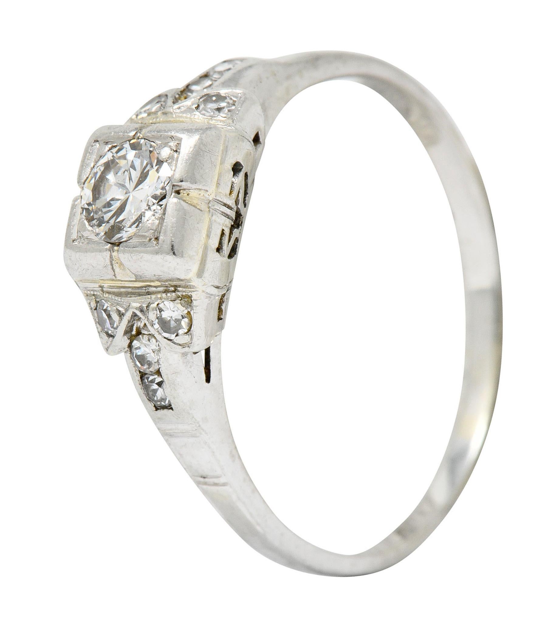 Early Retro 0.35 Carat Diamond Platinum Square Form Engagement Ring 3