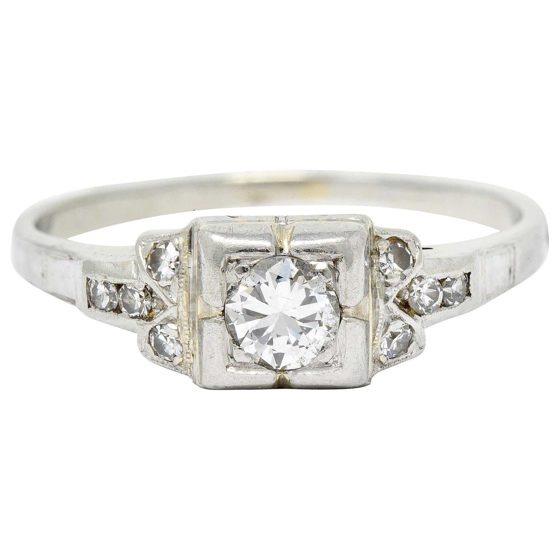 Early Retro 0.35 Carat Diamond Platinum Square Form Engagement Ring