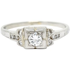 Early Vintage 0.35 Carat Diamond Platinum Square Form Engagement Ring