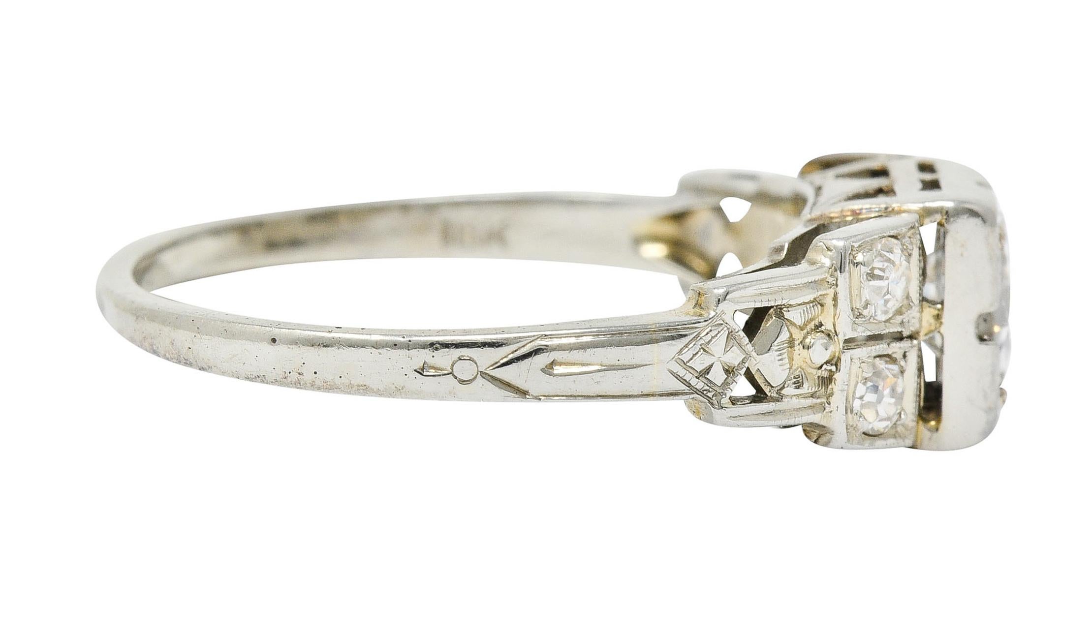 Single Cut Early Retro 0.65 Carat Diamond 18 Karat White Gold Engagement Ring