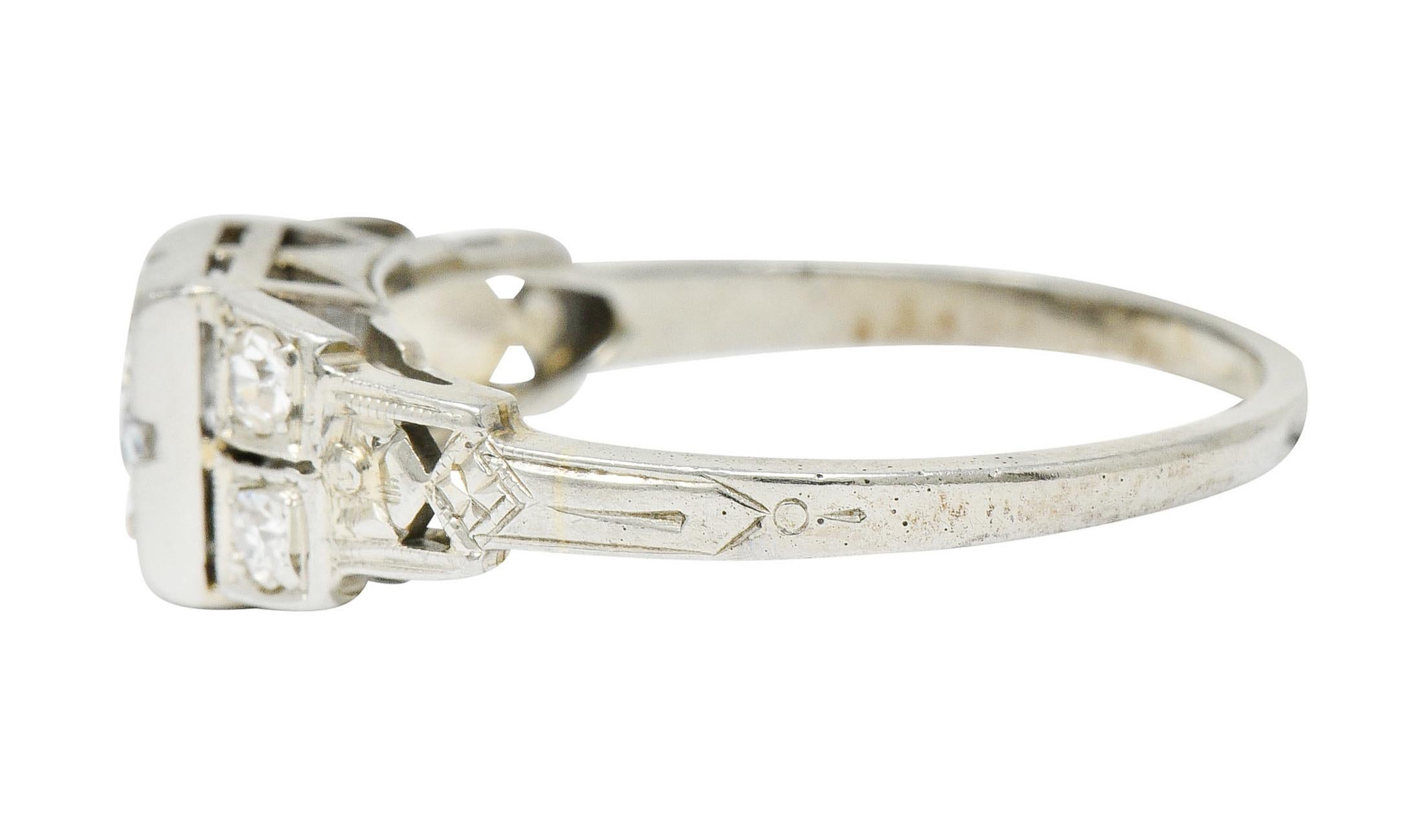 Women's or Men's Early Retro 0.65 Carat Diamond 18 Karat White Gold Engagement Ring