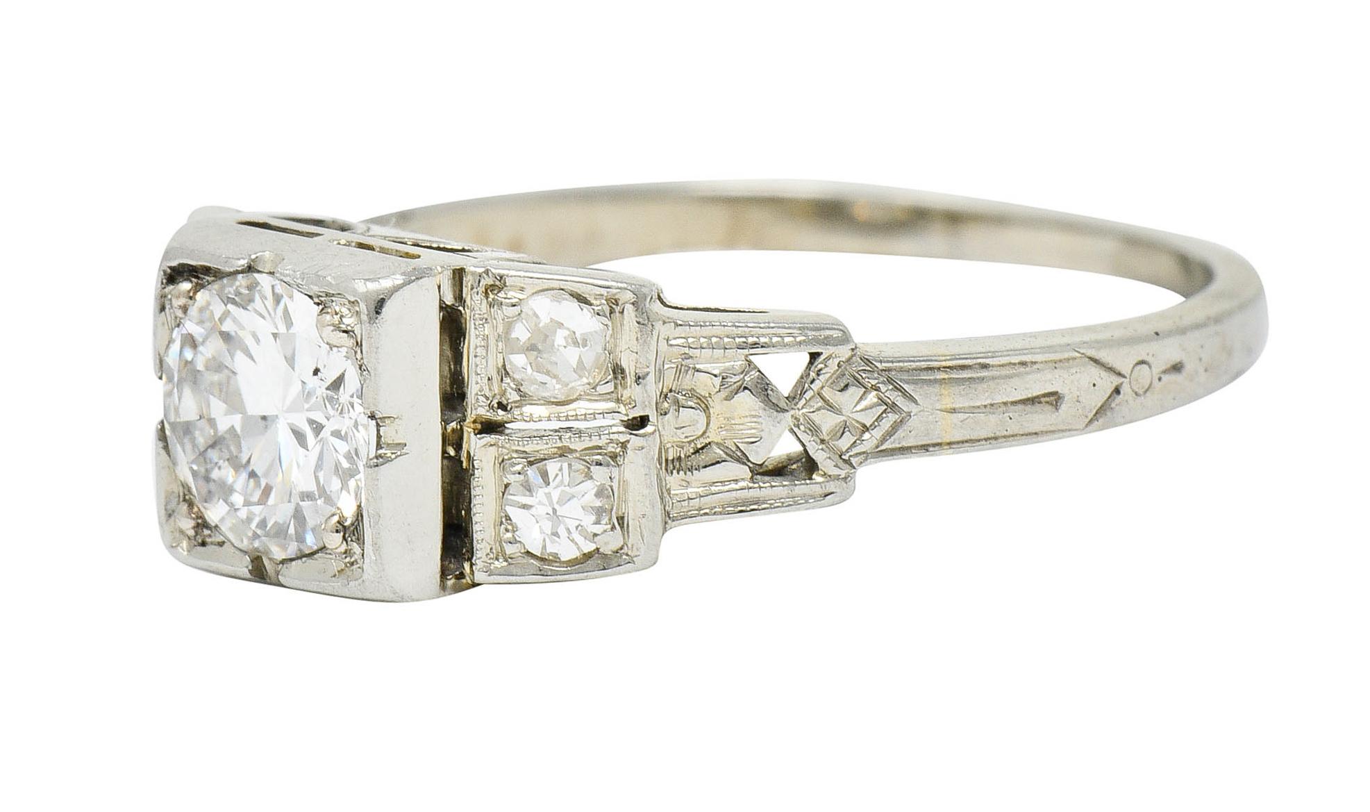 Early Retro 0.65 Carat Diamond 18 Karat White Gold Engagement Ring 1