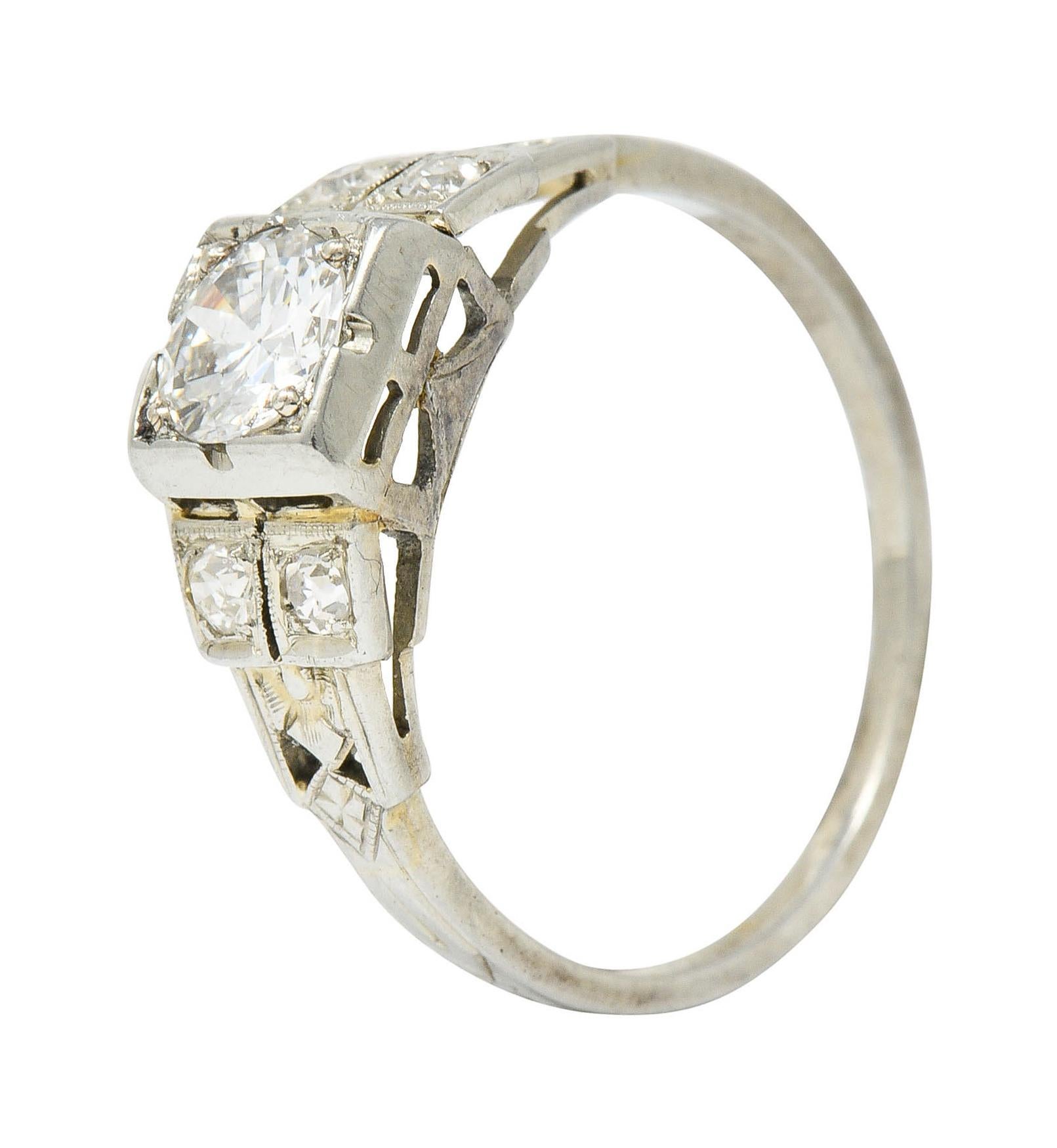Early Retro 0.65 Carat Diamond 18 Karat White Gold Engagement Ring 4
