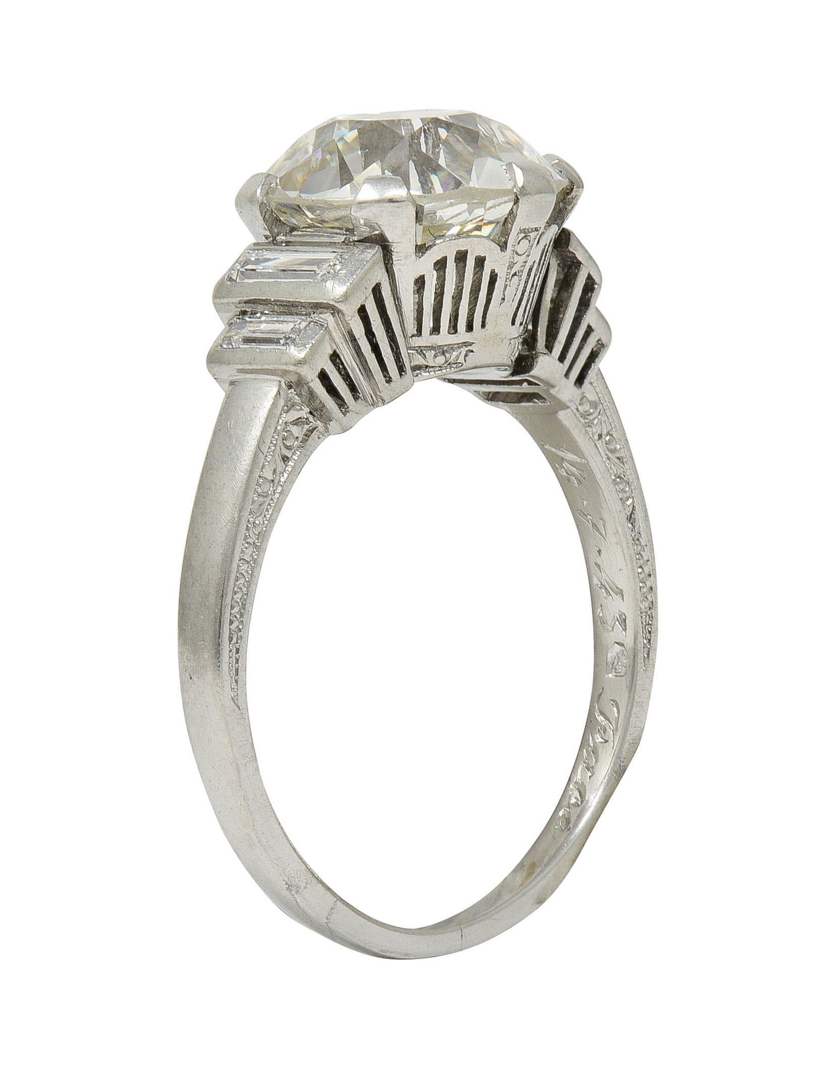 Early Retro 1943 3.92 CTW Diamond Platinum Vintage Engagement Ring GIA For Sale 6