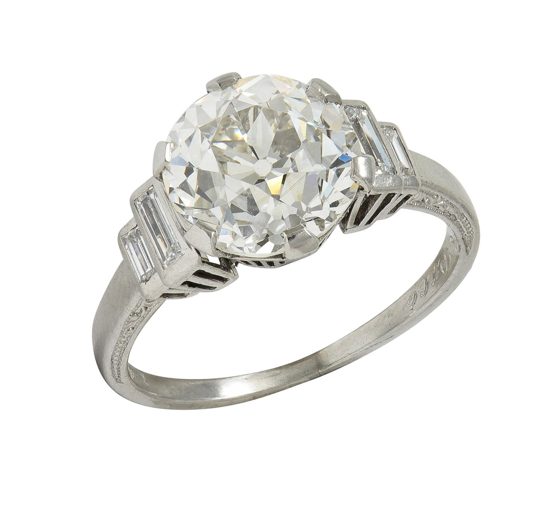Early Retro 1943 3.92 CTW Diamond Platinum Vintage Engagement Ring GIA For Sale 7