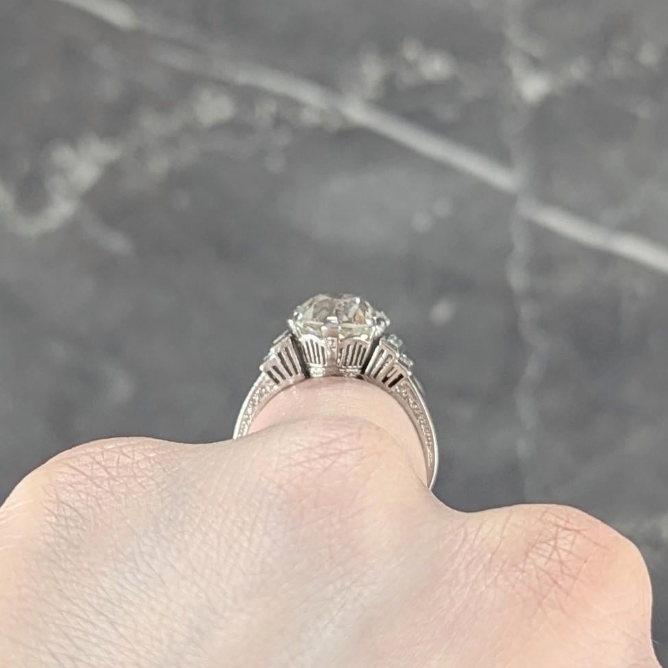 Early Retro 1943 3.92 CTW Diamond Platinum Vintage Engagement Ring GIA For Sale 8
