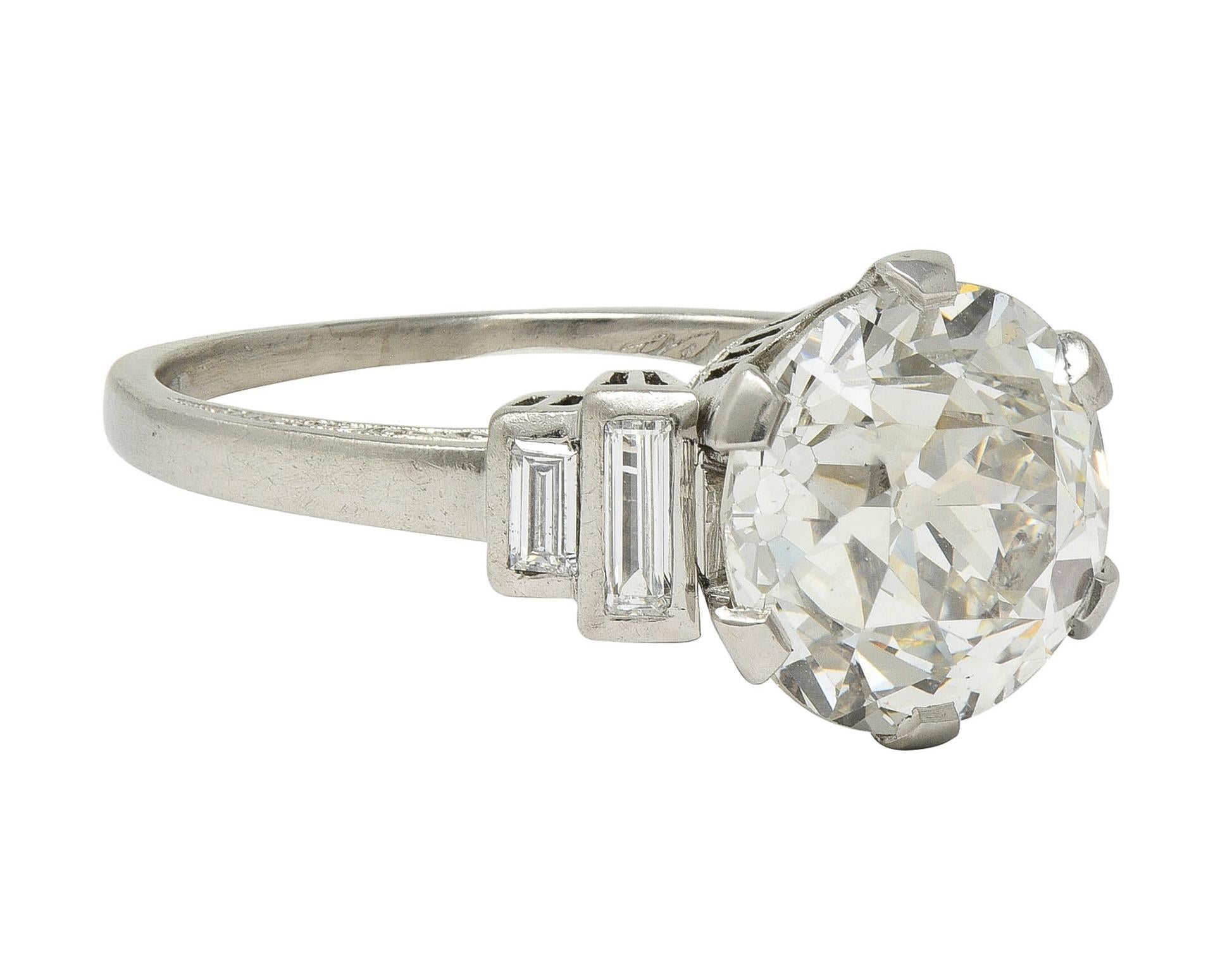 Old European Cut Early Retro 1943 3.92 CTW Diamond Platinum Vintage Engagement Ring GIA For Sale