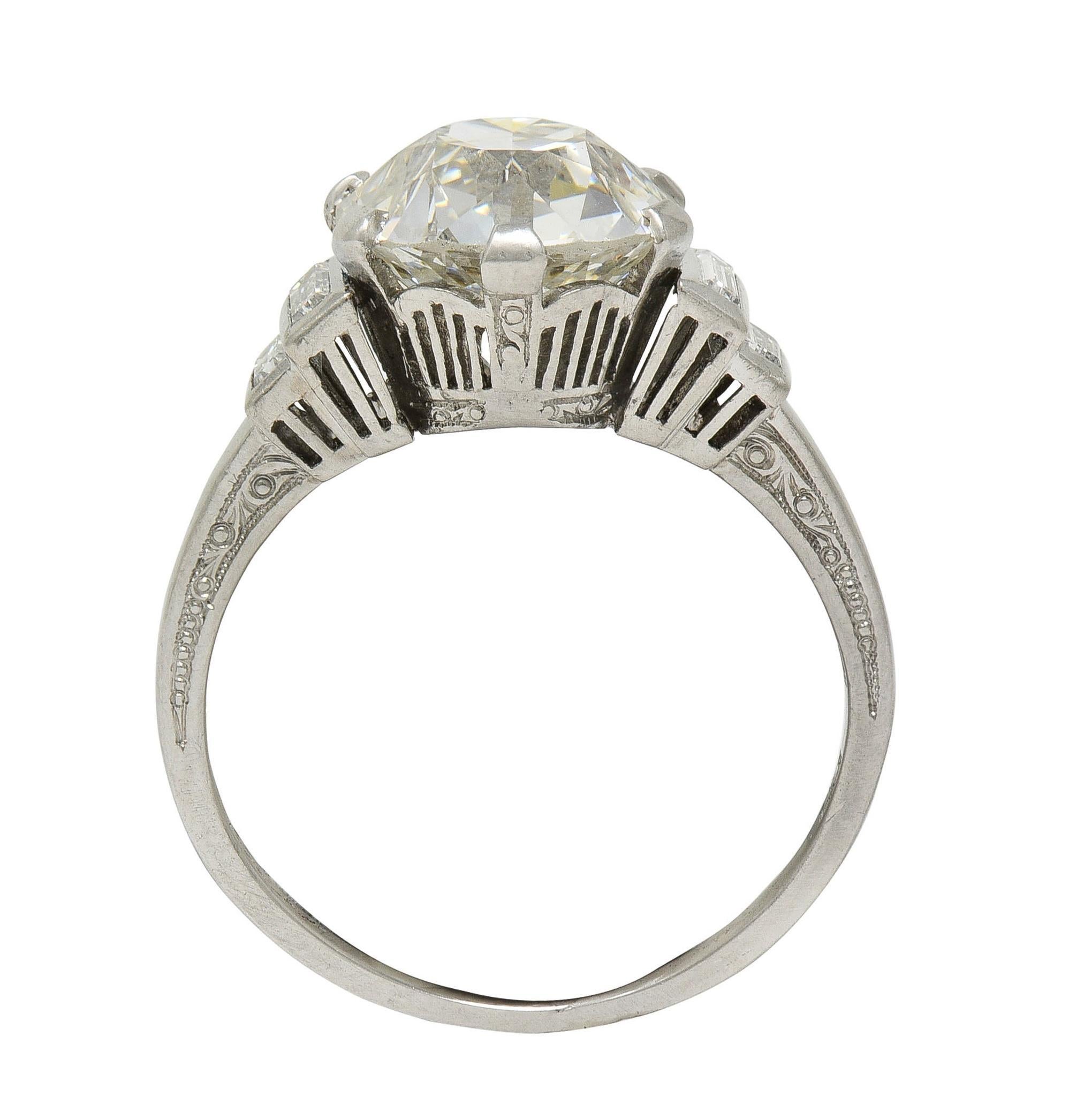 Early Retro 1943 3.92 CTW Diamond Platinum Vintage Engagement Ring GIA In Excellent Condition For Sale In Philadelphia, PA