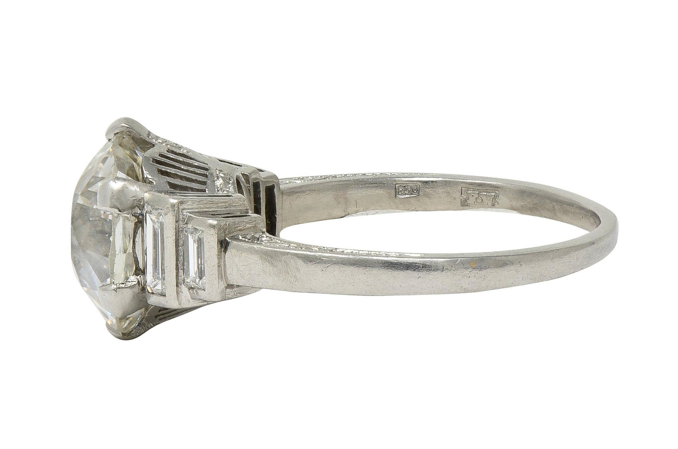 Early Retro 1943 3.92 CTW Diamond Platinum Vintage Engagement Ring GIA For Sale 2