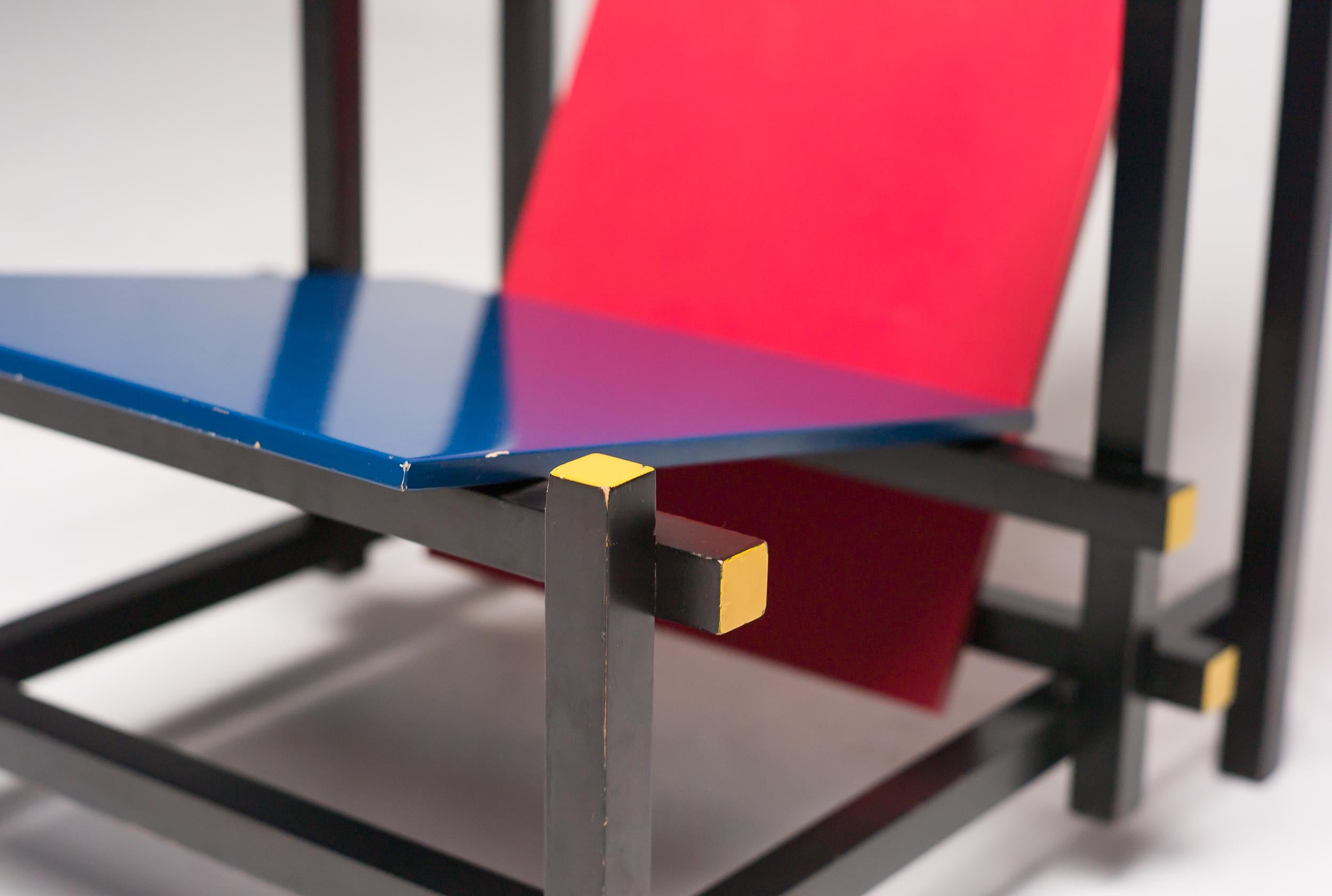 Dutch Early Rietveld Red and Blue Chair by Cassina