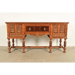 Early Romweber Antique English Jacobean Carved Oak Sideboard, Circa 1900