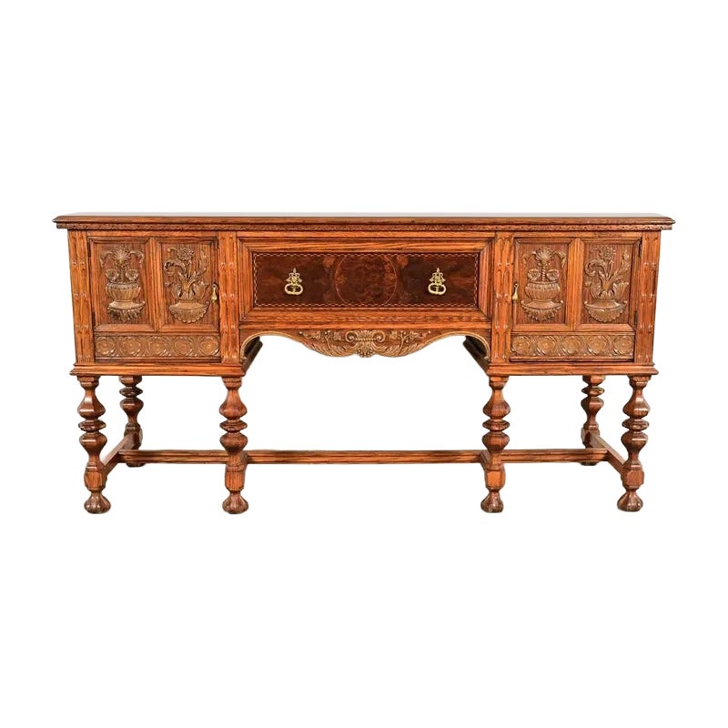 Frühes Romweber Antikes Englisches Jacobean Sideboard aus Eiche, geschnitzt, CIRCA 1900