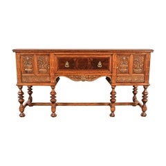 Early Romweber Antique English Jacobean Carved Oak Sideboard, Circa 1900