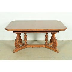 Early Romweber English Jacobean Carved Oak Extension Dining Table, Circa 1900